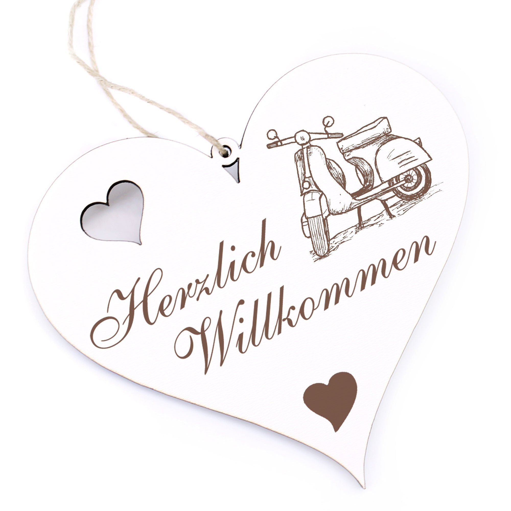 Herzlich - 13x12cm Willkommen Hängedekoration Motorroller Dekolando -