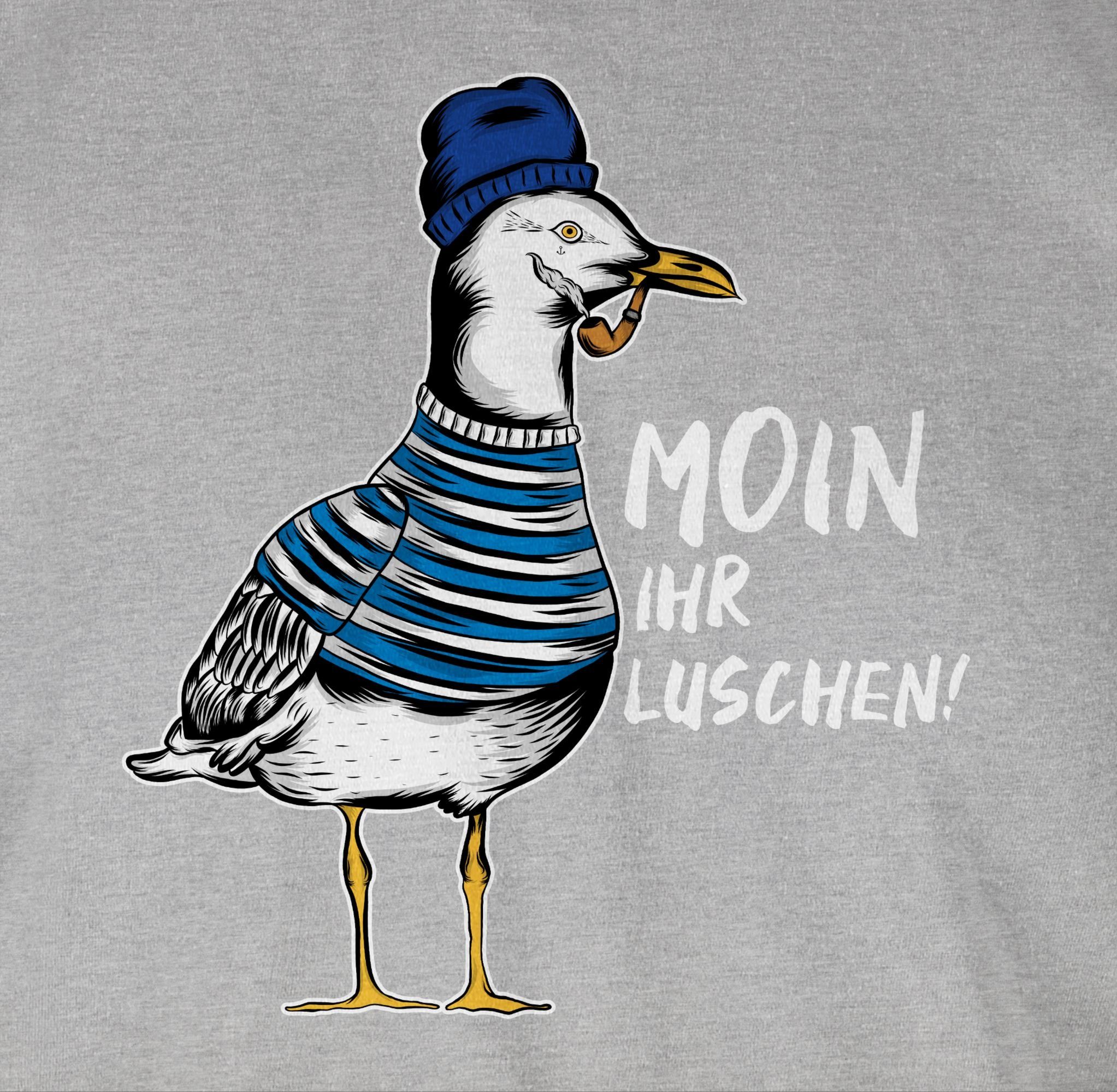 Statement Moin meliert - Coole Shirtracer Weiß Möwe Luschen Rundhalsshirt - 3 Sprüche Grau ihr