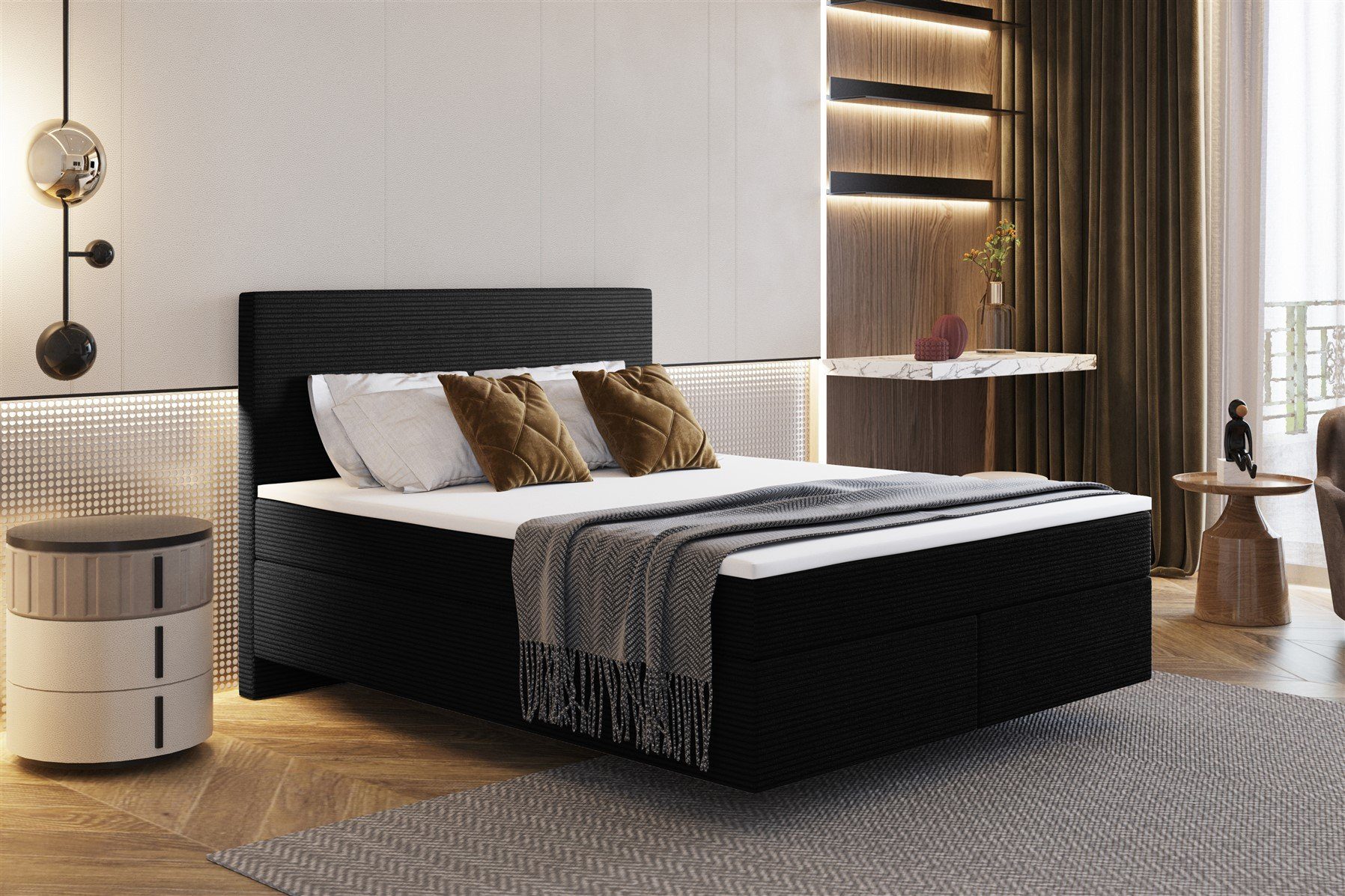 Fun Möbel Boxspringbett Schlafzimmerbett DEVIL Premium Stoff Scala (inkl. Kaltschaumtopper), Scheinbar schwebende Optik