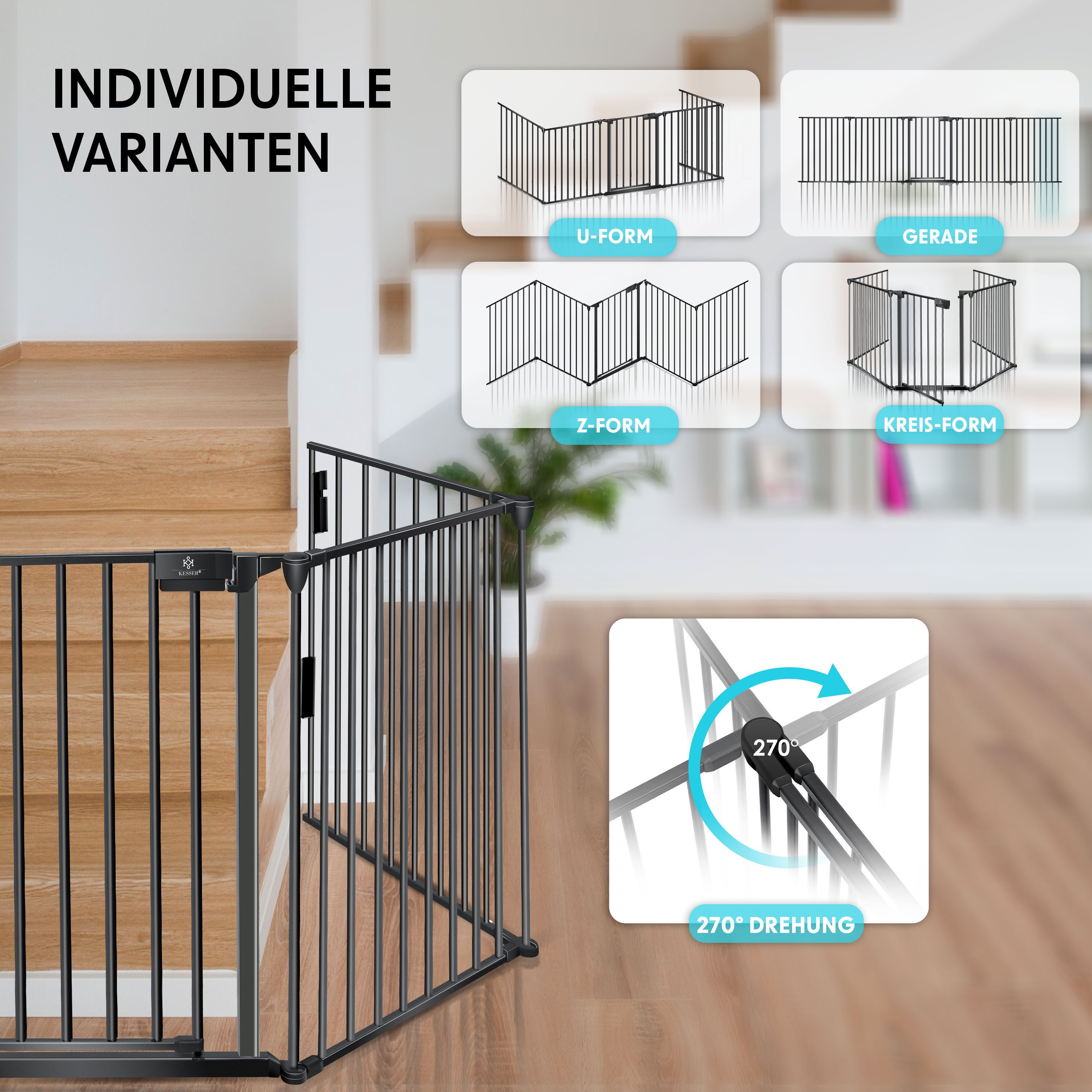 KESSER Ofenschutzgitter, Kaminschutzgitter mit Tür Metall Laufgitter Türschutzgitter Laufstall
