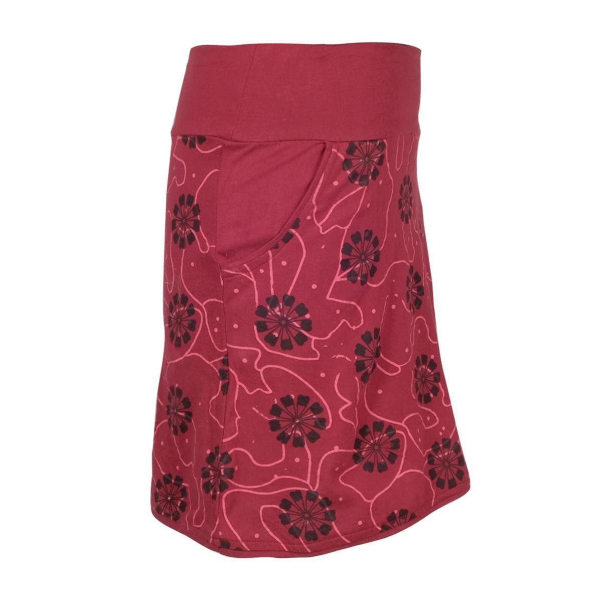 Vishes Jerseyrock Baumwoll-Rock 70er 80er Jahre Retro Blumen Muster bedruckt Taschen Ornamente, Goa, Hippie Style