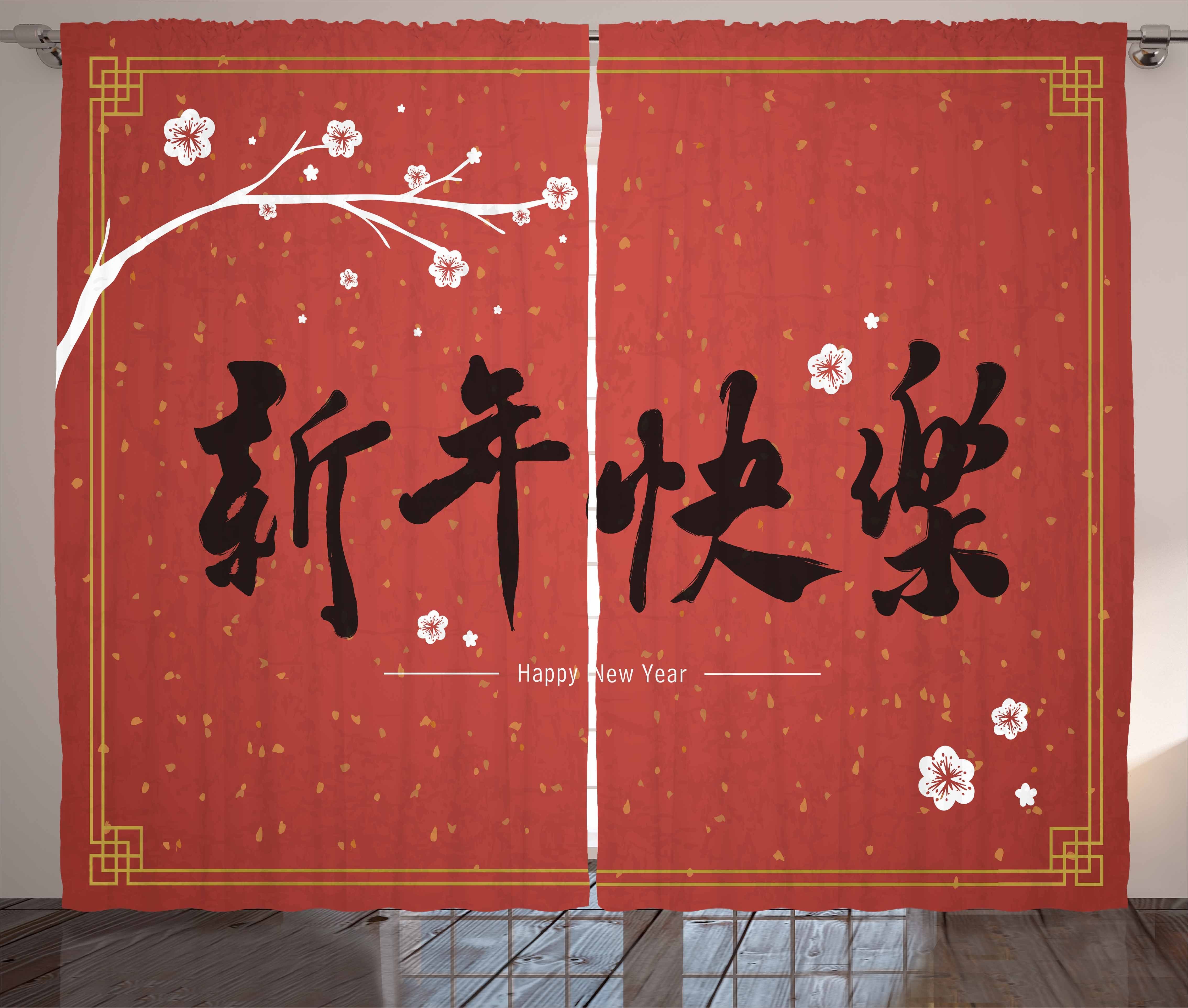 Gardine Schlafzimmer Kräuselband Vorhang mit Schlaufen und Haken, Abakuhaus, Chinesisches Neujahr Cherry Branch