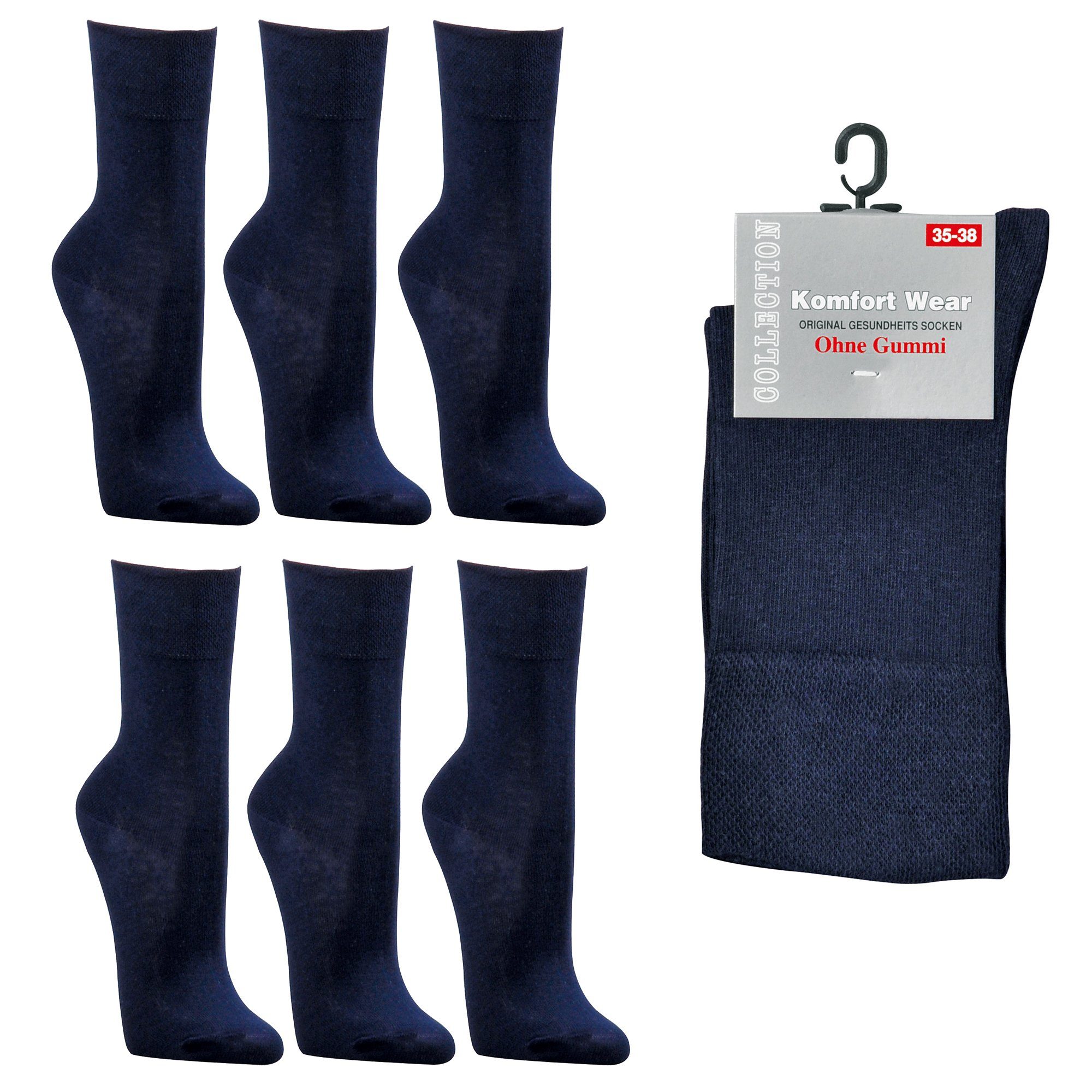 Socks 4 Fun Langsocken 2162 (Packung, 6-Paar, 6 Paar) Wellness-Socken ohne Gummidruck Herren Damen Socken Komfortbund marine | Socken