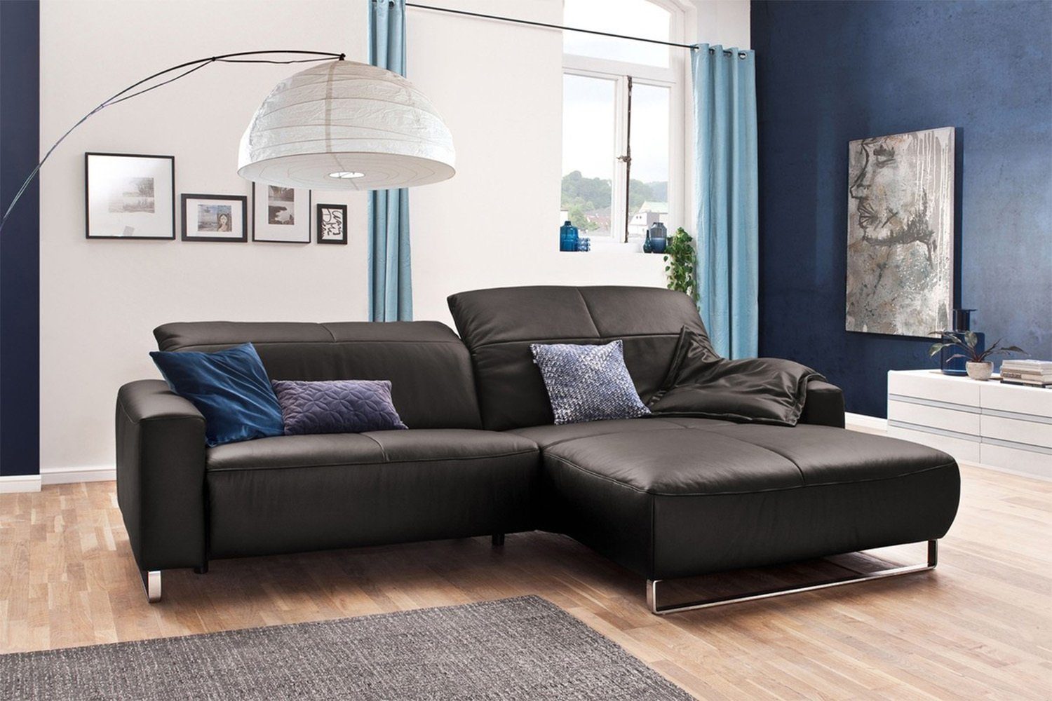 KAWOLA Ecksofa YORK, Sofa, ohne Sitztiefenverstellung rechts links, Recamiere mit grau od. od