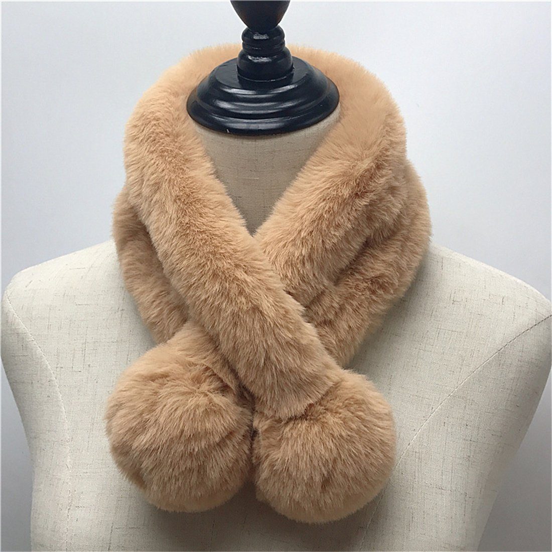 Kamel einfarbig Schal, Schal Modeschal Winter warm DÖRÖY Kunstpelz Plüsch Mode Damen
