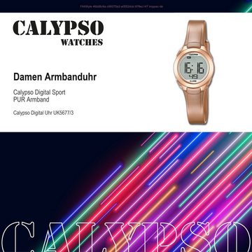 CALYPSO WATCHES Digitaluhr Calypso Damen Uhr K5677/3 Kunststoffband, Damen Armbanduhr rund, PURarmband roségold, Sport