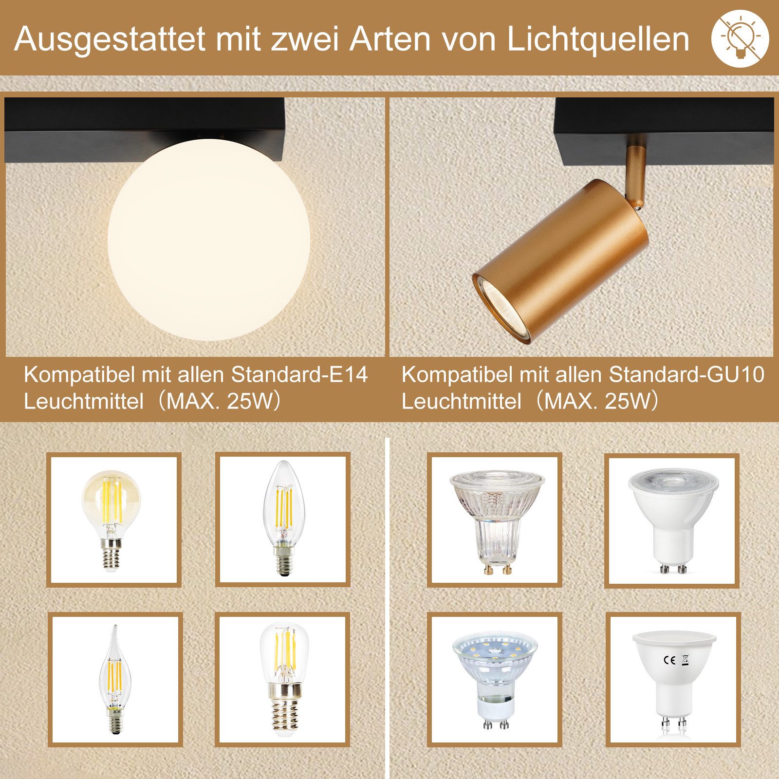 Nettlife Deckenstrahler Deckenlampe Schwarz GU10 Metall Glaskugel E14 Flurl günstig online kaufen