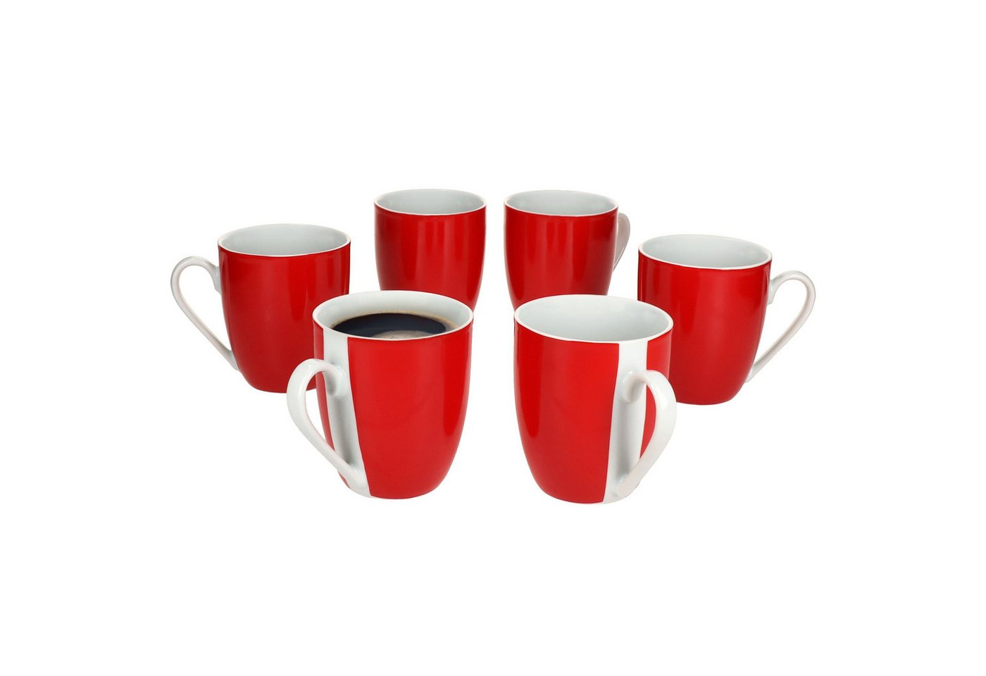 MamboCat Becher 6er Set Variant Rot Kaffeebecher 350ml bunte Porzellan-Tassen, Porzellan