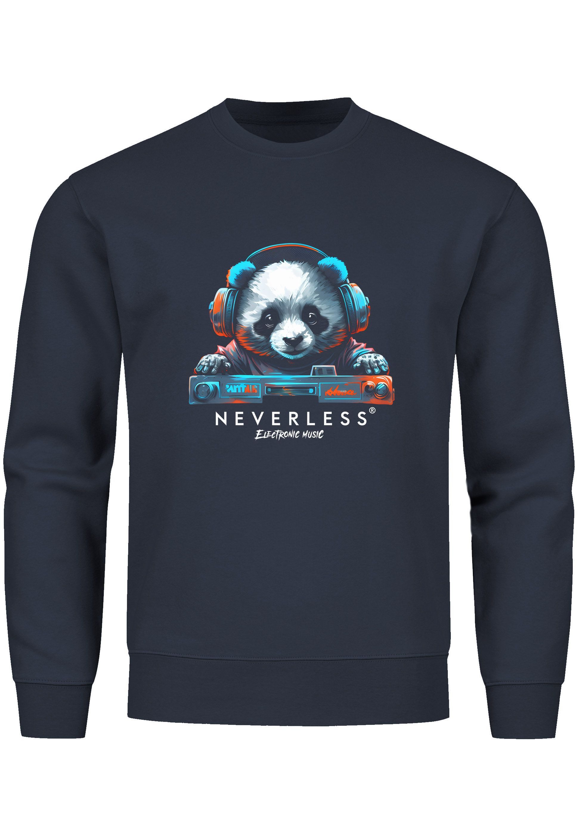 Sweatshirt Sweatshirt Herren Aufdruck Panda Bär Techno DJ Musik