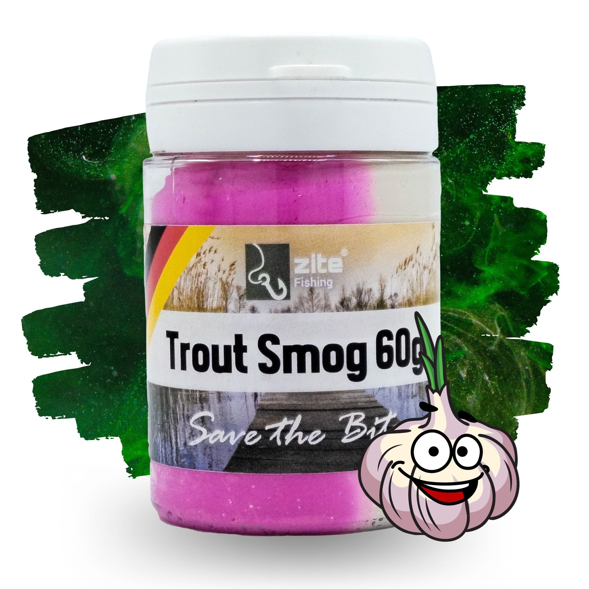 Zite Kunstköder Trout Smog 60g Knoblauch-Aroma - Forellenteig mit Farb- & Duft-Wolke Pink/Weiß