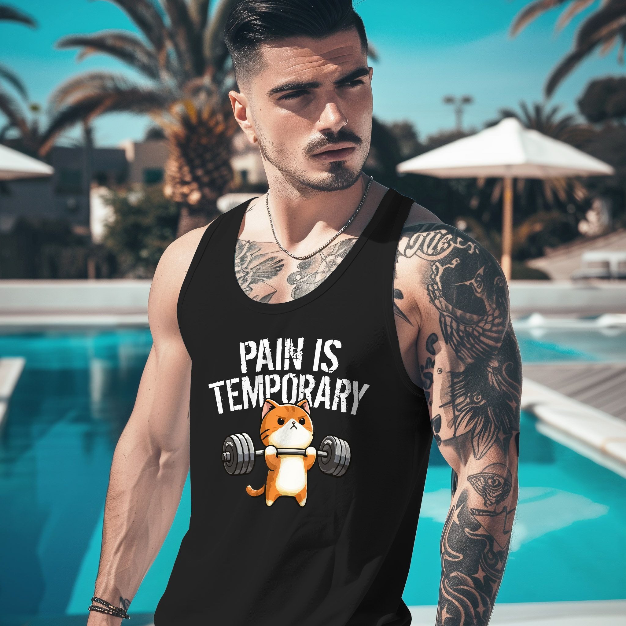 MoonWorks Tanktop Herren Tanktop Fitness Sport Gym Bodybuilding Katze Spruch Lustig mit Print