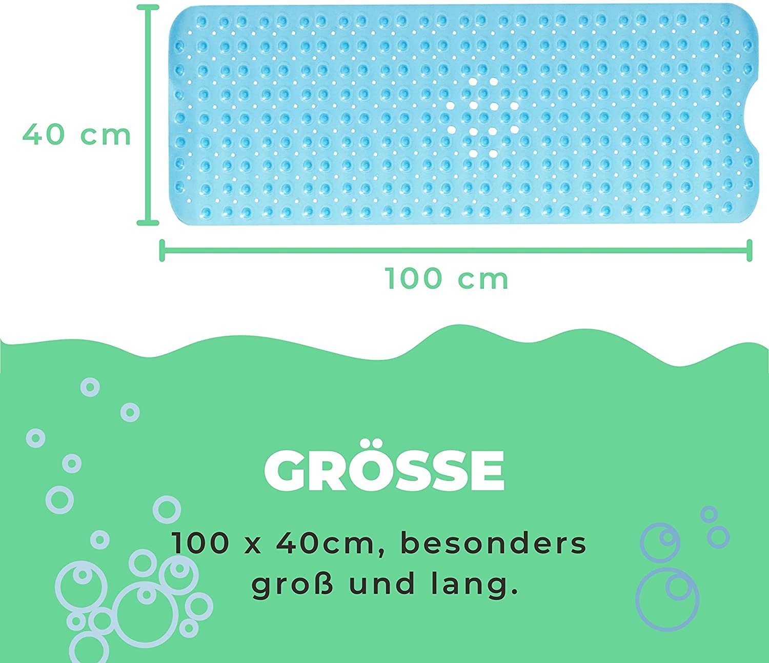 riijk Bathtub Mat, Non-Slip, W: 40 cm, L: 100 cm, Slip-Resistant, Flexible, Hygienic, Anti-Slip