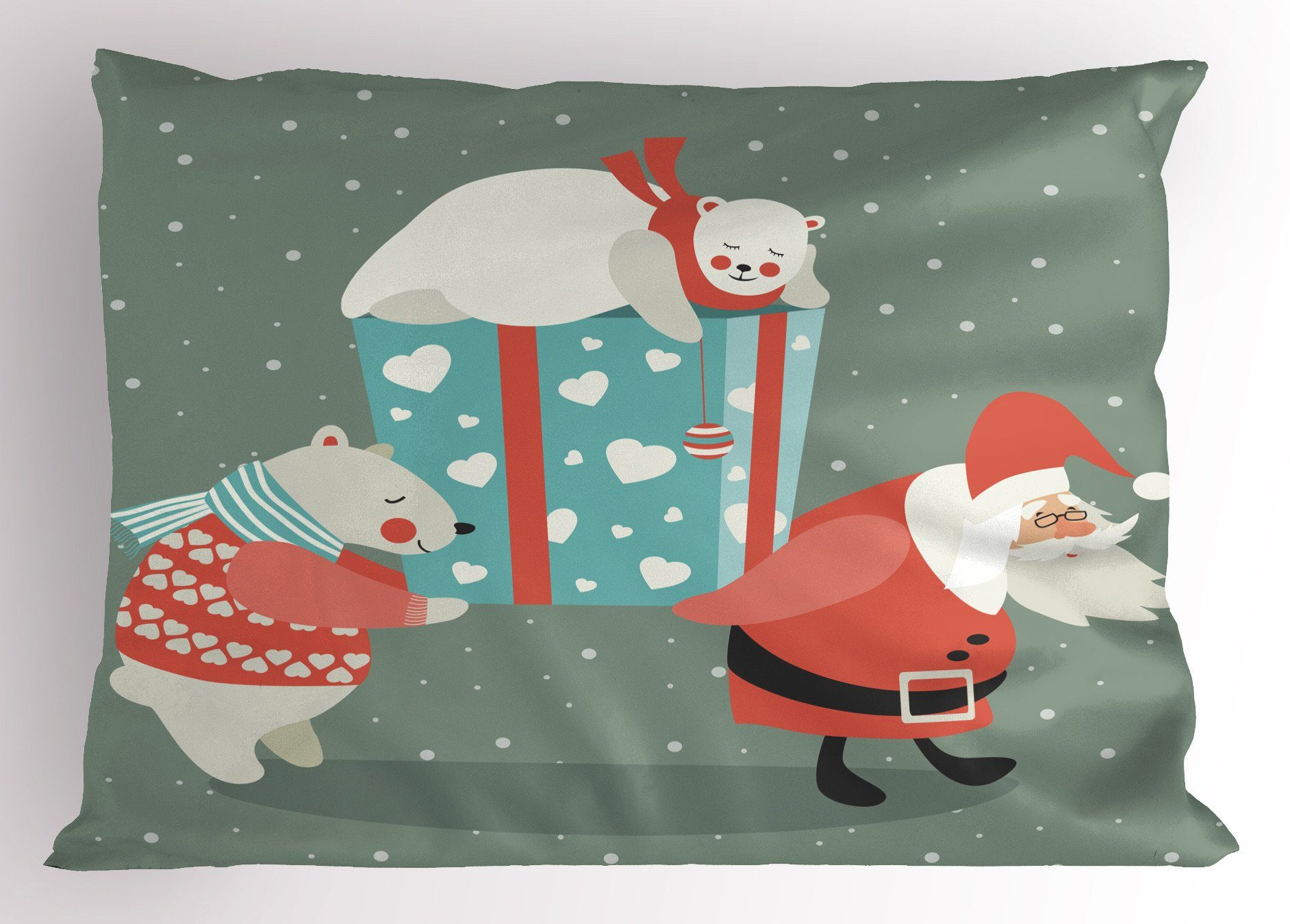 King Standard Tragen Sie ein Geschenk Abakuhaus Gedruckter Kissenbezug, Dekorativer Weihnachten (1 Stück), Kissenbezüge Sankt-Bär Size