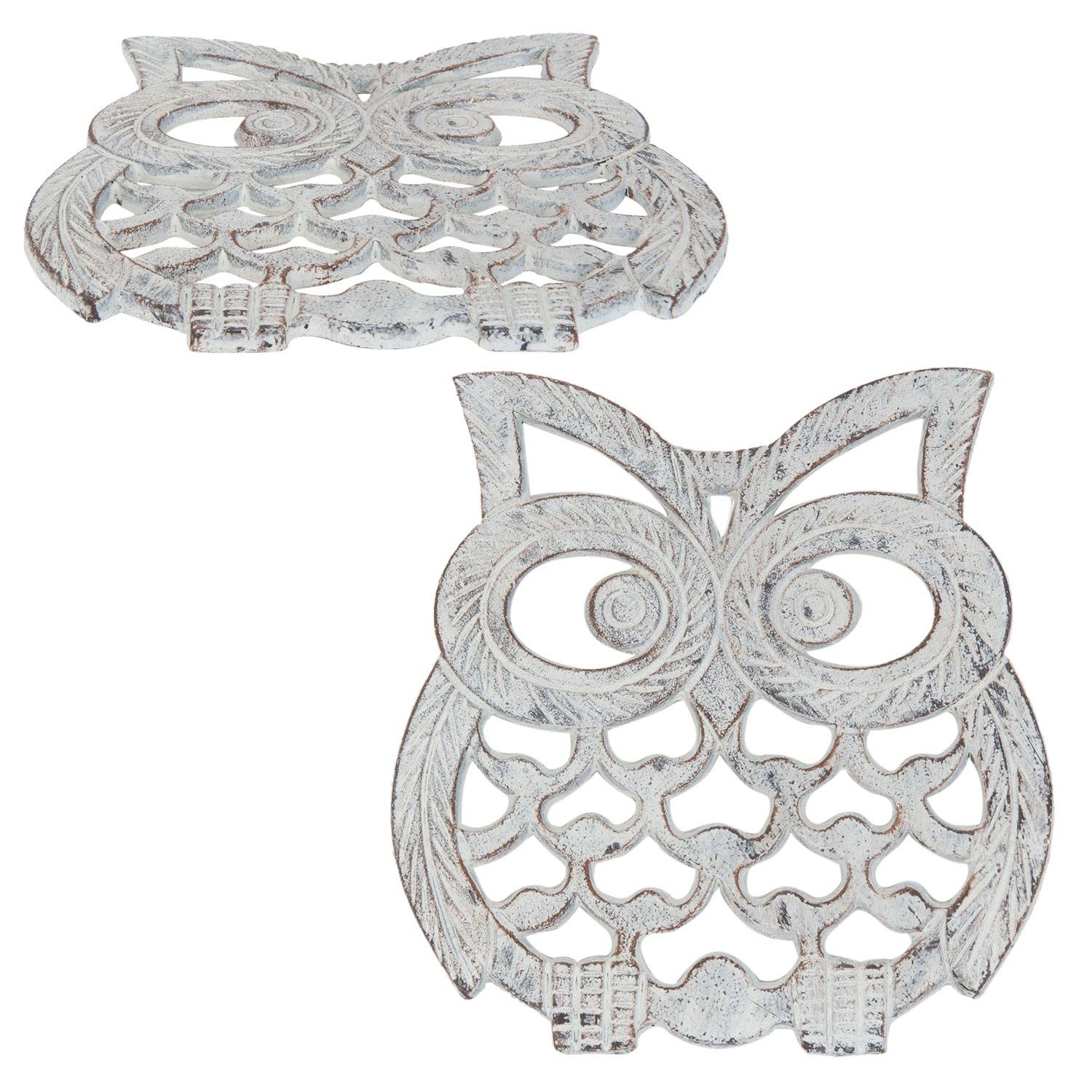 Clayre & Eef Кувшиныuntersetzer Подставки Eule Weiß Gusseisen Landhausstil 19 cm, Eulenoptik
