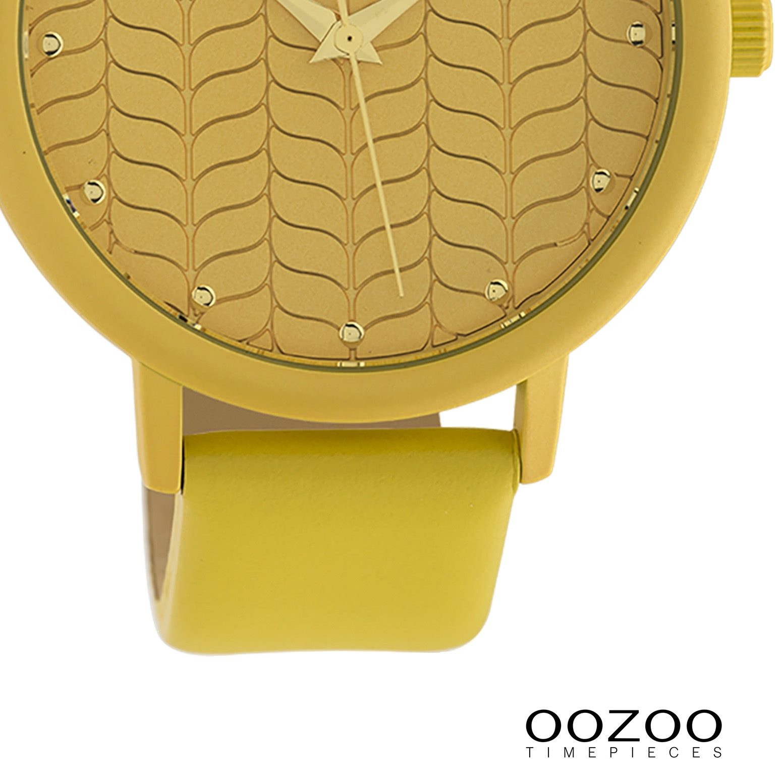 OOZOO Quarzuhr Oozoo Damen Armbanduhr Timepieces Analog, (Analoguhr), Damenuhr rund, groß (ca. 45mm) Lederarmband gelb