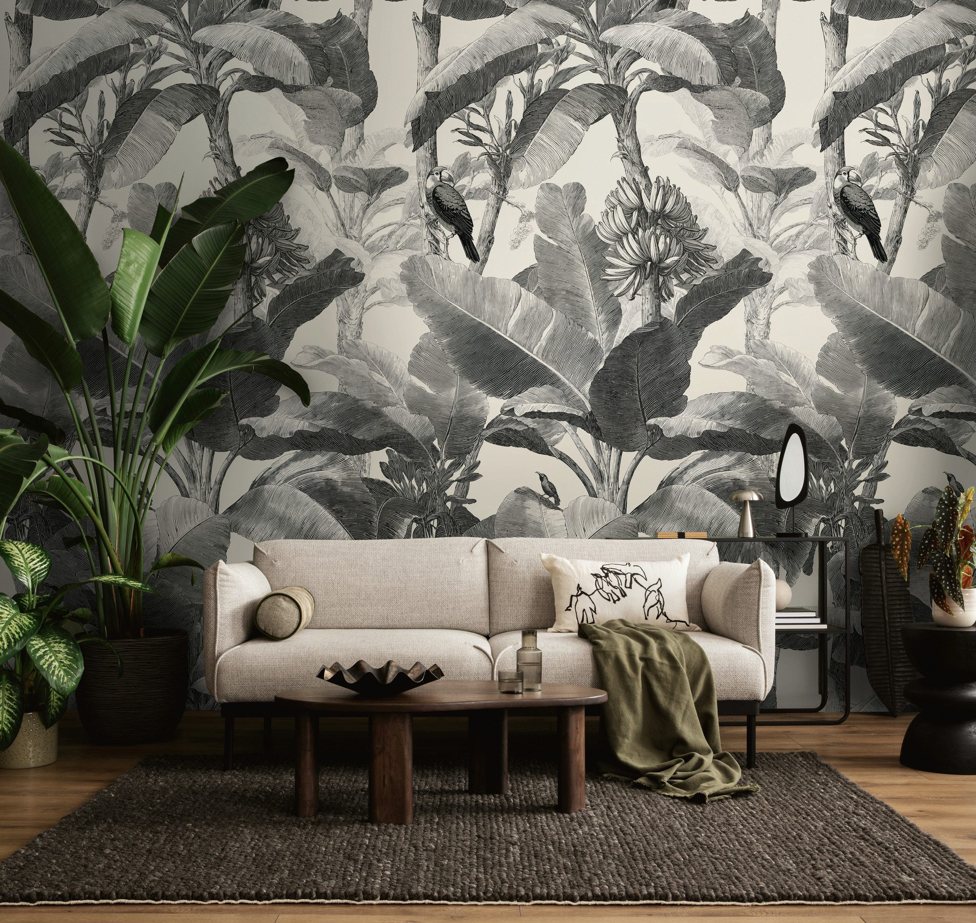 living walls Fototapete The Wall 4 Botanic – Tropische Bananenbäume Vlies-Fototapete, leicht strukturiert, matt, tropisch, botanisch, (1 St), Tropische Bananenbäume mit dekorativer Tiefenwirkung