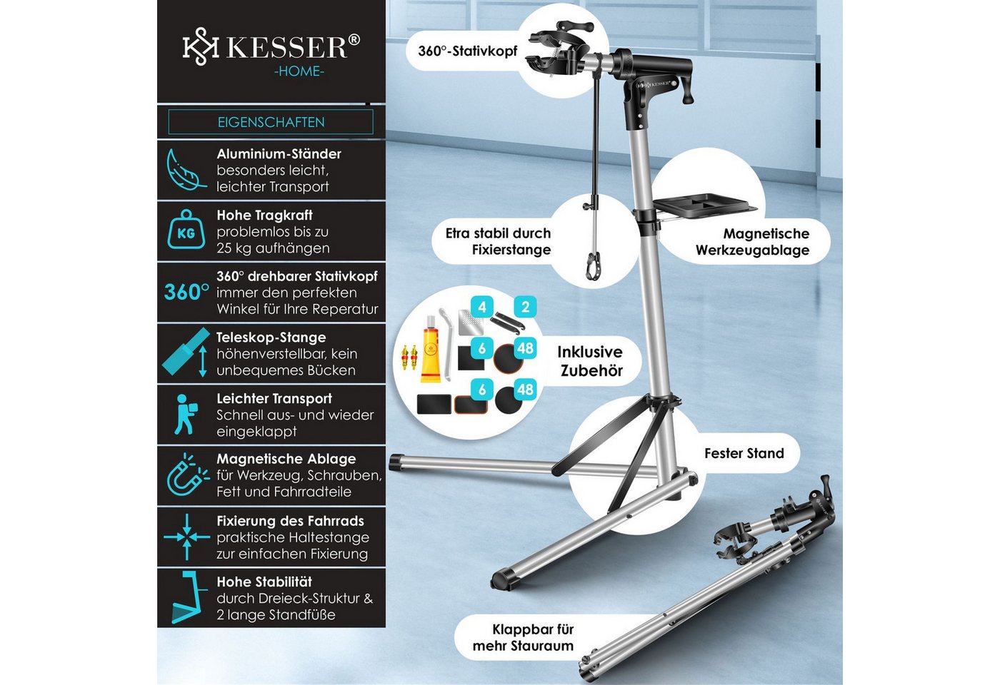 Thumbnail - KESSER Fahrrad-Montageständer Fahrradmontageständer Profi Reparaturständer Aluminium, Fahrradmontageständer Profi Repara...