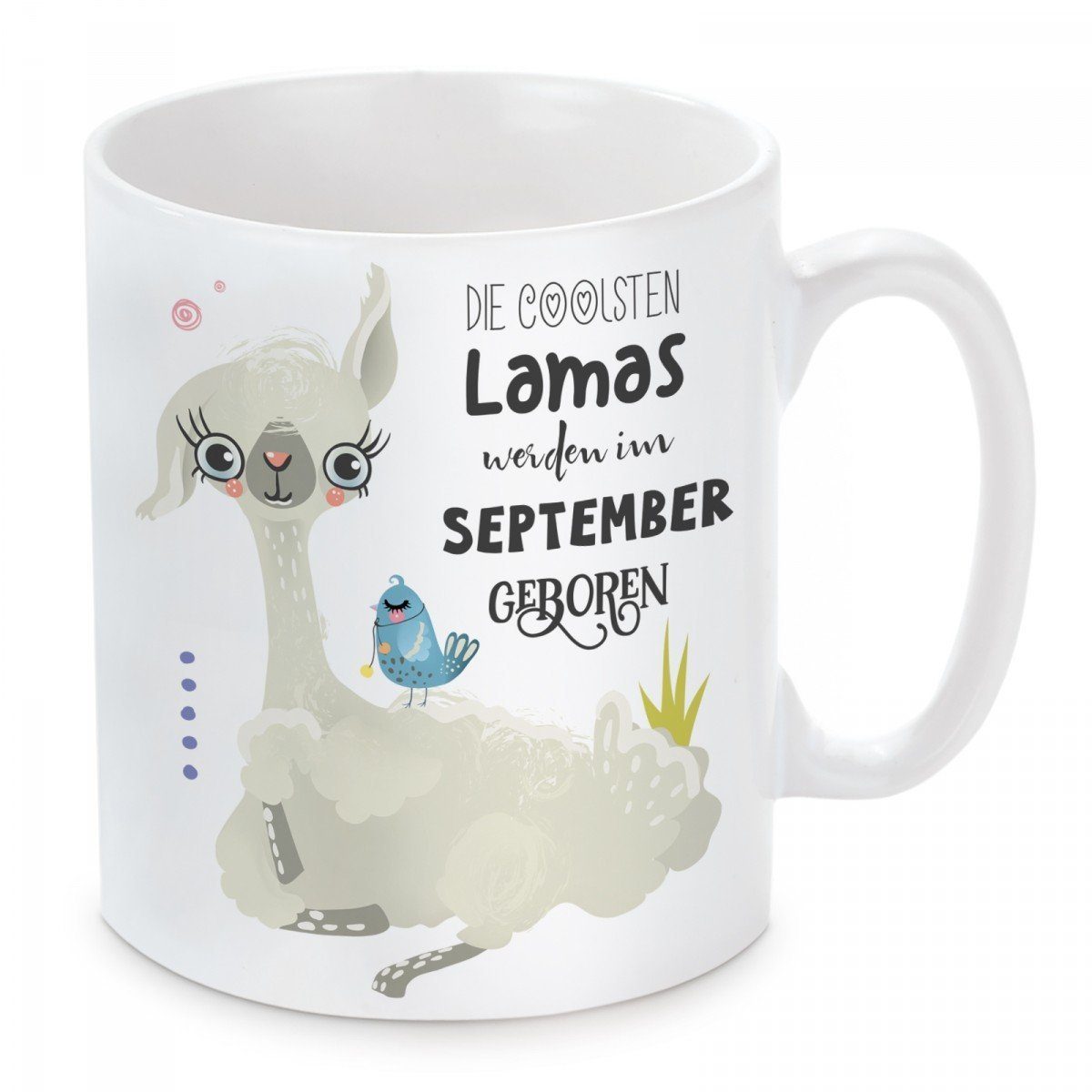 Herzbotschaft Tasse Kaffeebecher mit Motiv Die coolsten Lamas werden im September geboren, Keramik, Kaffeetasse spülmaschinenfest und mikrowellengeeignet