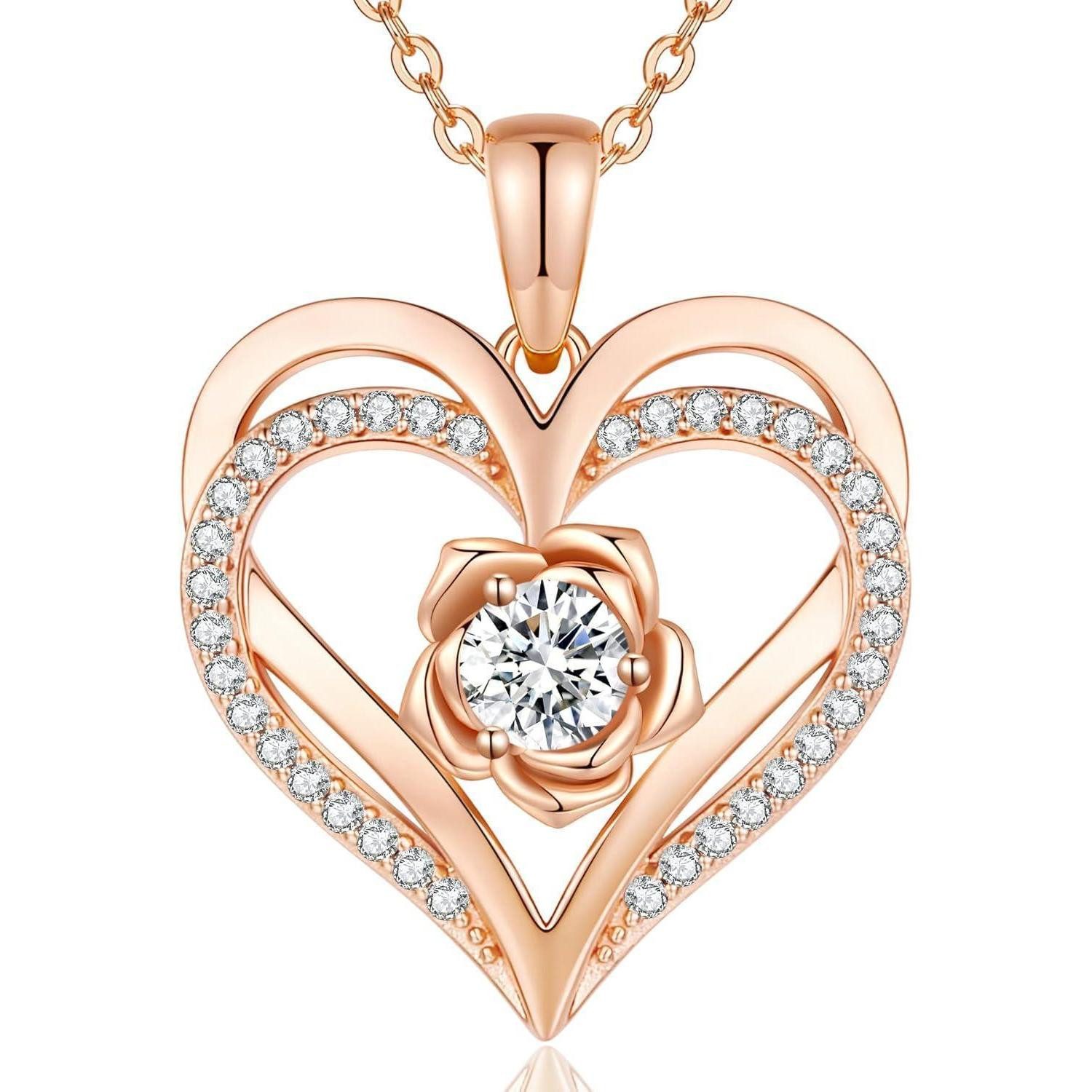 LuxusKollektion Herzkette Halskette Damen Rosegold Herz Silber 925 RoseGold Necklace-04