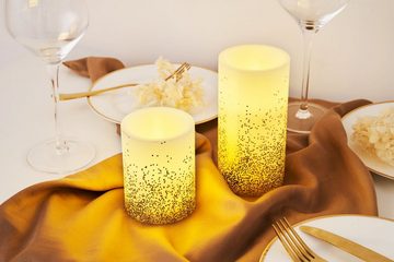 Pauleen LED Dekolicht LED-Kerze Golden Glitter, 2er Set, Wachskerze, mit Timer, elfenbein/Glitzer gold