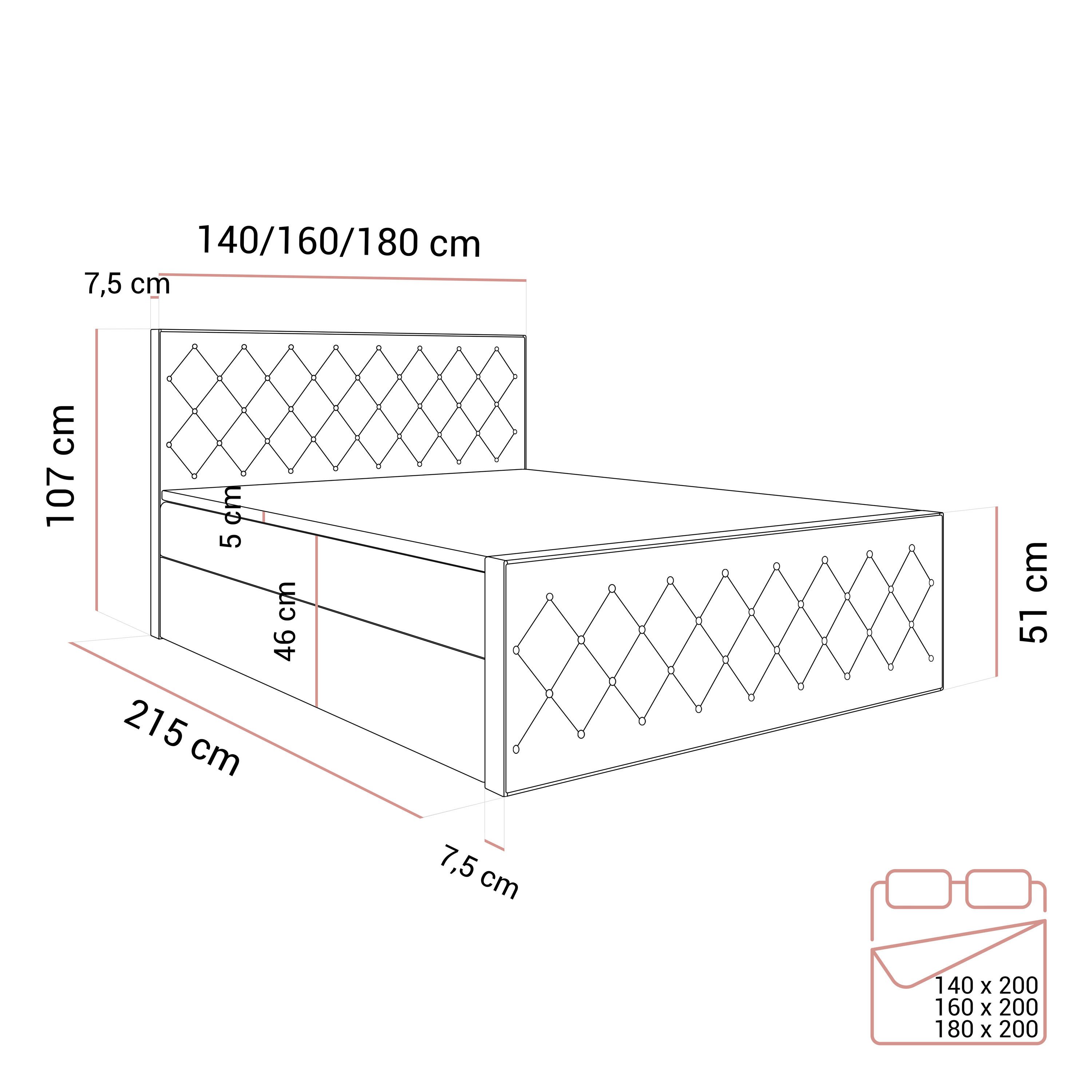 Lookway Boxspringbett mit Bettkasten und Topper INEZ II (Boxspringbett mit Topper), Breite: 140/160/180x200 cm – Bild 5 von 5