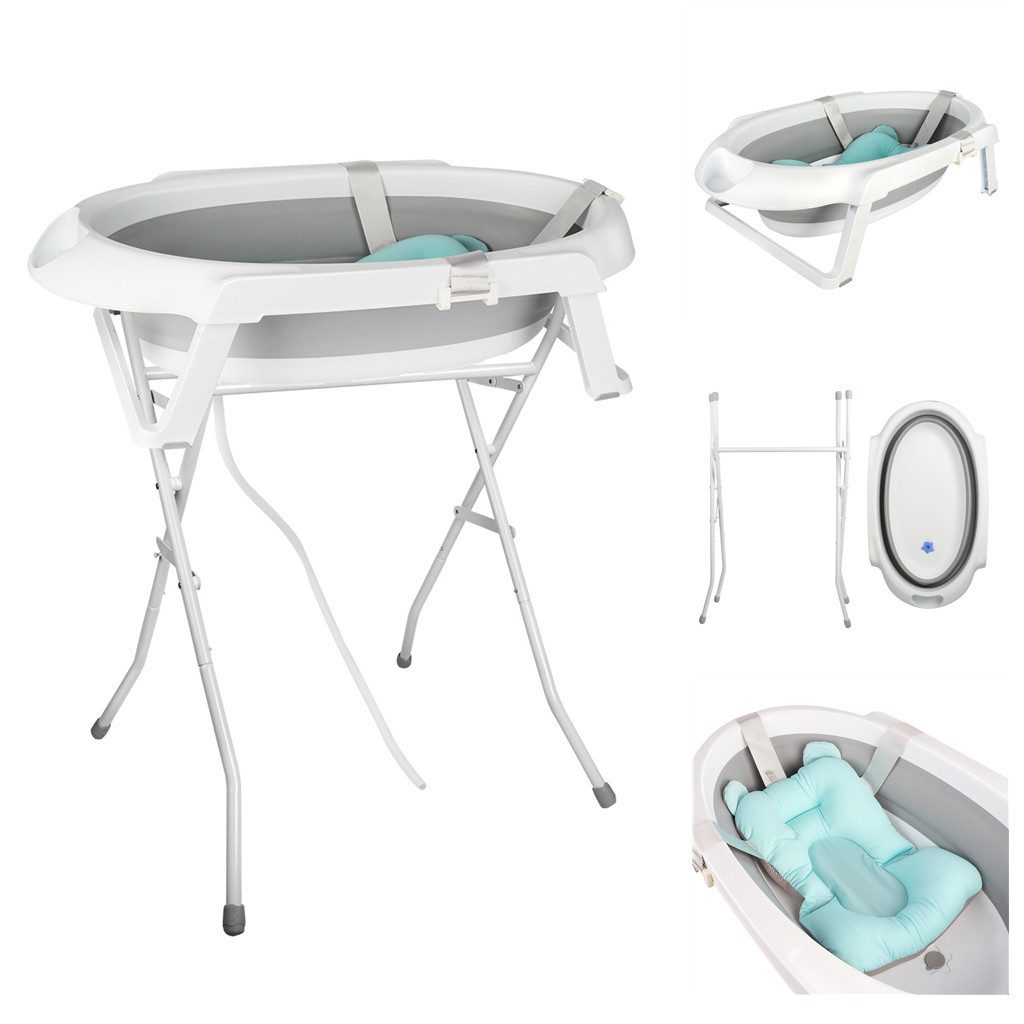 JEOBEST Babybadewanne Baby Badewanne mit Gestell, Baby Wanne mit Badematte, Faltbare, (Baby Pflegeset für Neugeborene), Babywanne, Sitz, Ständer, Abfluss