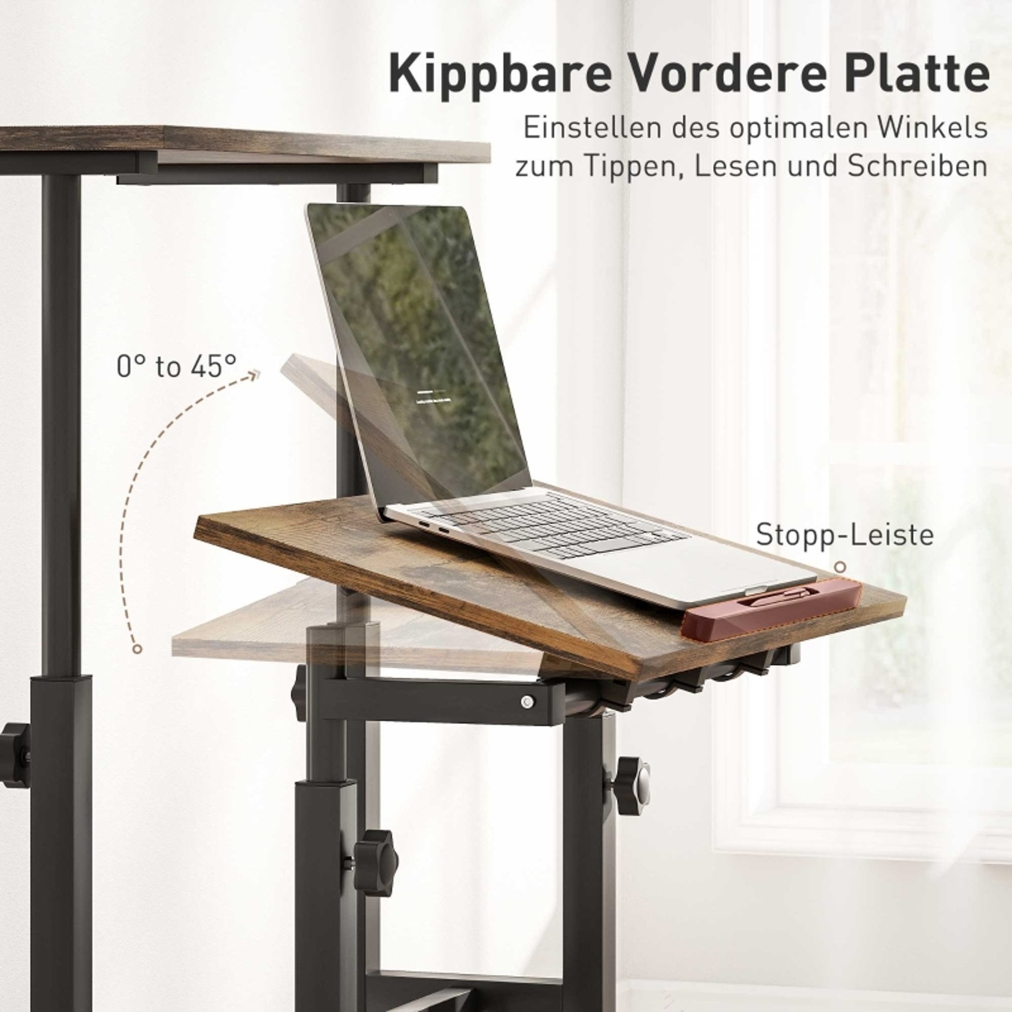 MC Star Schreibtisch chreibtisch Höhenverstellbar Küchentisch mit Regal, Rollen (Computertisch Rustikal Braun 60 x 60 x 70,5-120 cm)