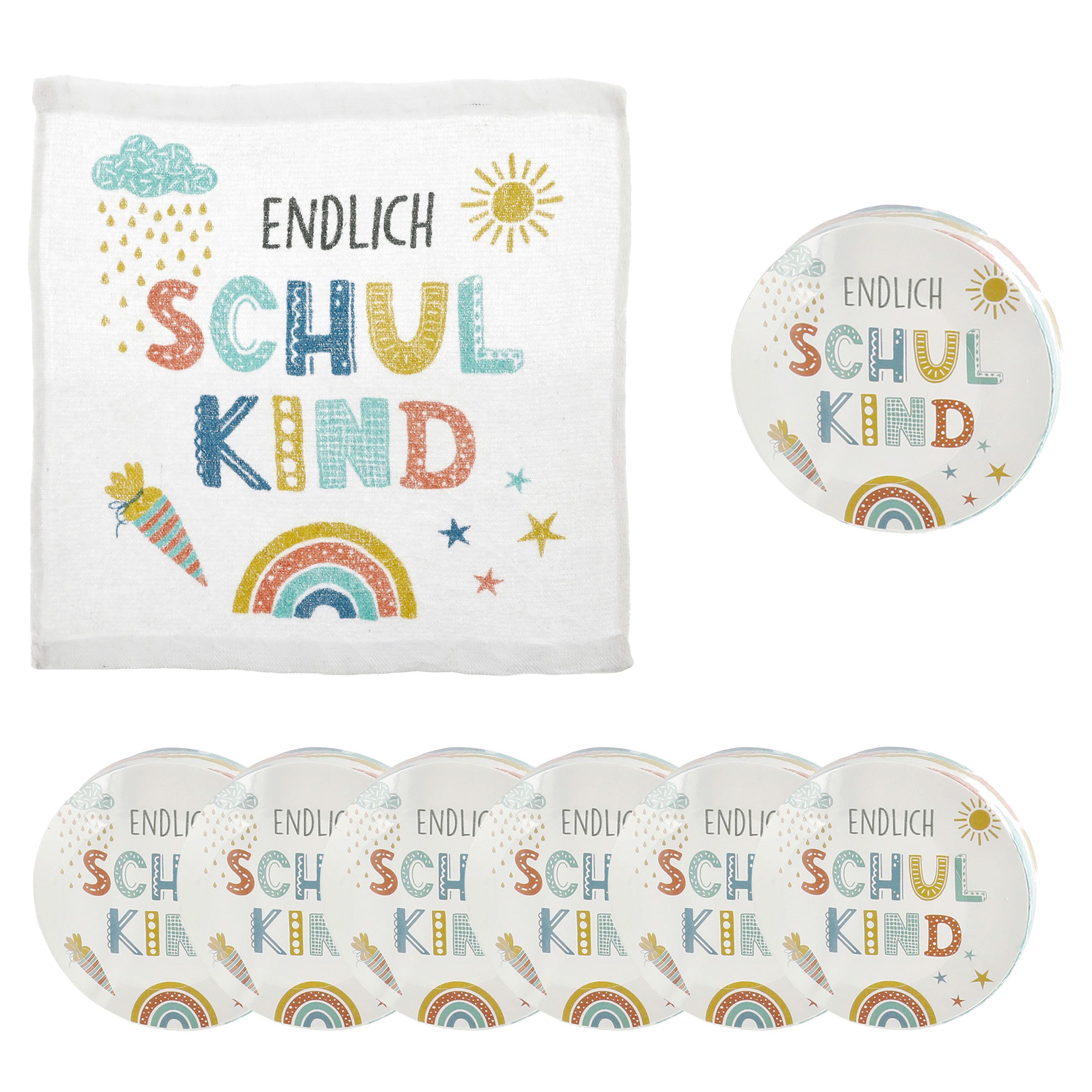 Annastore Gästehandtuch Magisches Handtuch "Endlich Schulkind" - Geschenk Einschulung, (6-St), 30 x 30 cm, 100 % Baumwolle, Geschenk Schulanfang