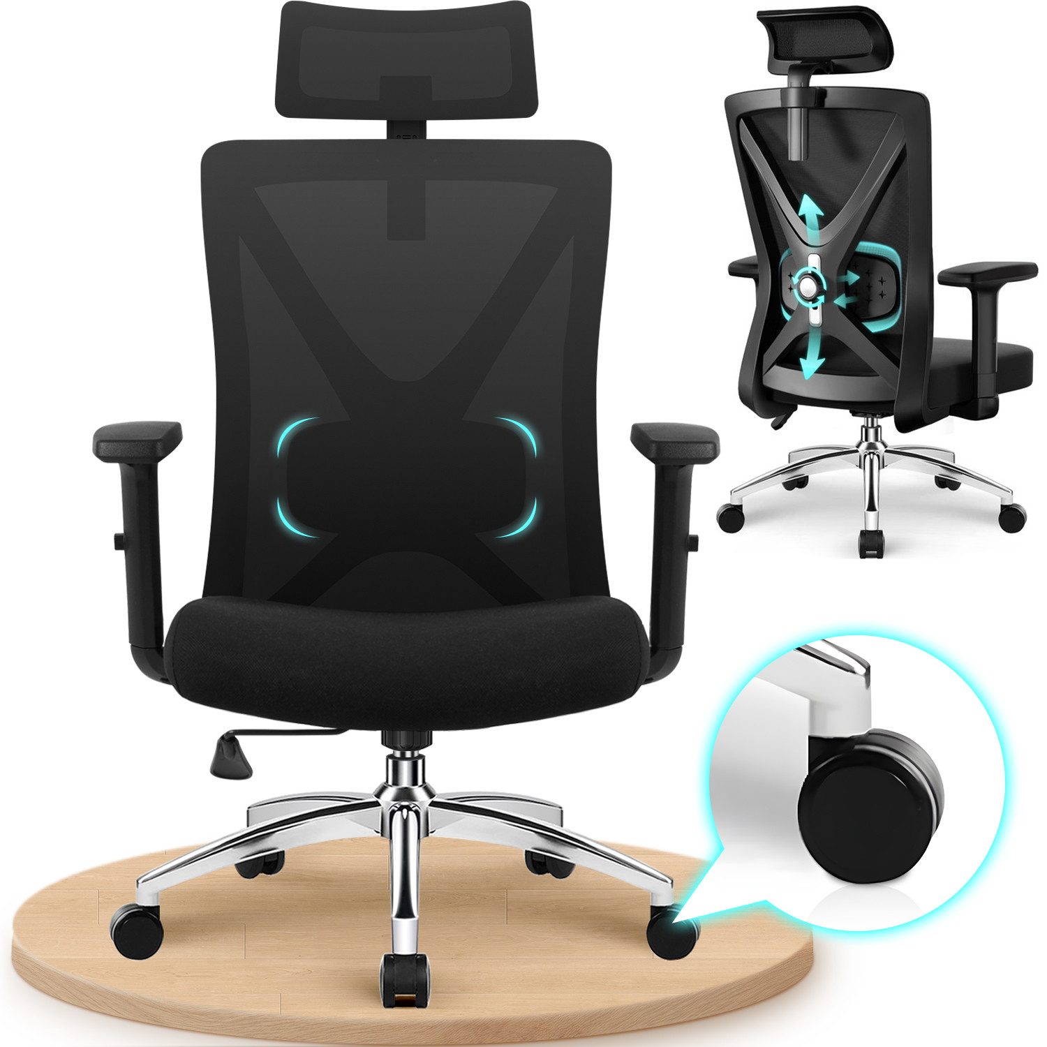 Adormii Bürostuhl Bürostuhl, bürostuhl ergonomisch, schreibtischstuhl mit Metallfuß (Ergonomischer bürostuhl mit 5D-verstellbarer Lordosenstütze, 90°–135° neigbar, büro stuhl mit verstellbaren Armlehnen, ergonomic office chair mit höhenverstellbarer Sitz, atmungsaktiv und komfortabel, bürostuhl 200 kg), Höhenverstellbar, Atmungsaktiver Netzbezug, 200KG Belastbarkeit