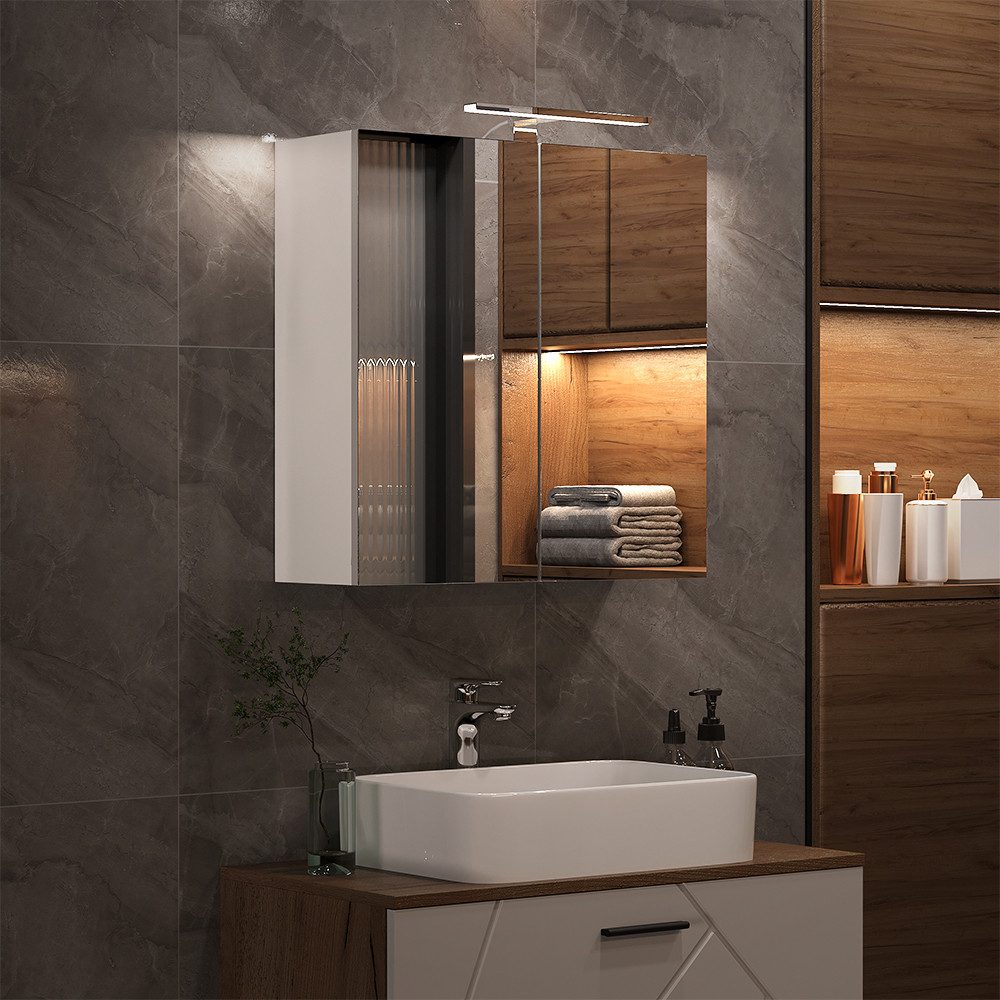 Vicco Badezimmerspiegelschrank Lavio, Weiß, 60 x 60 cm mit LED-Beleuchtung (1-St)