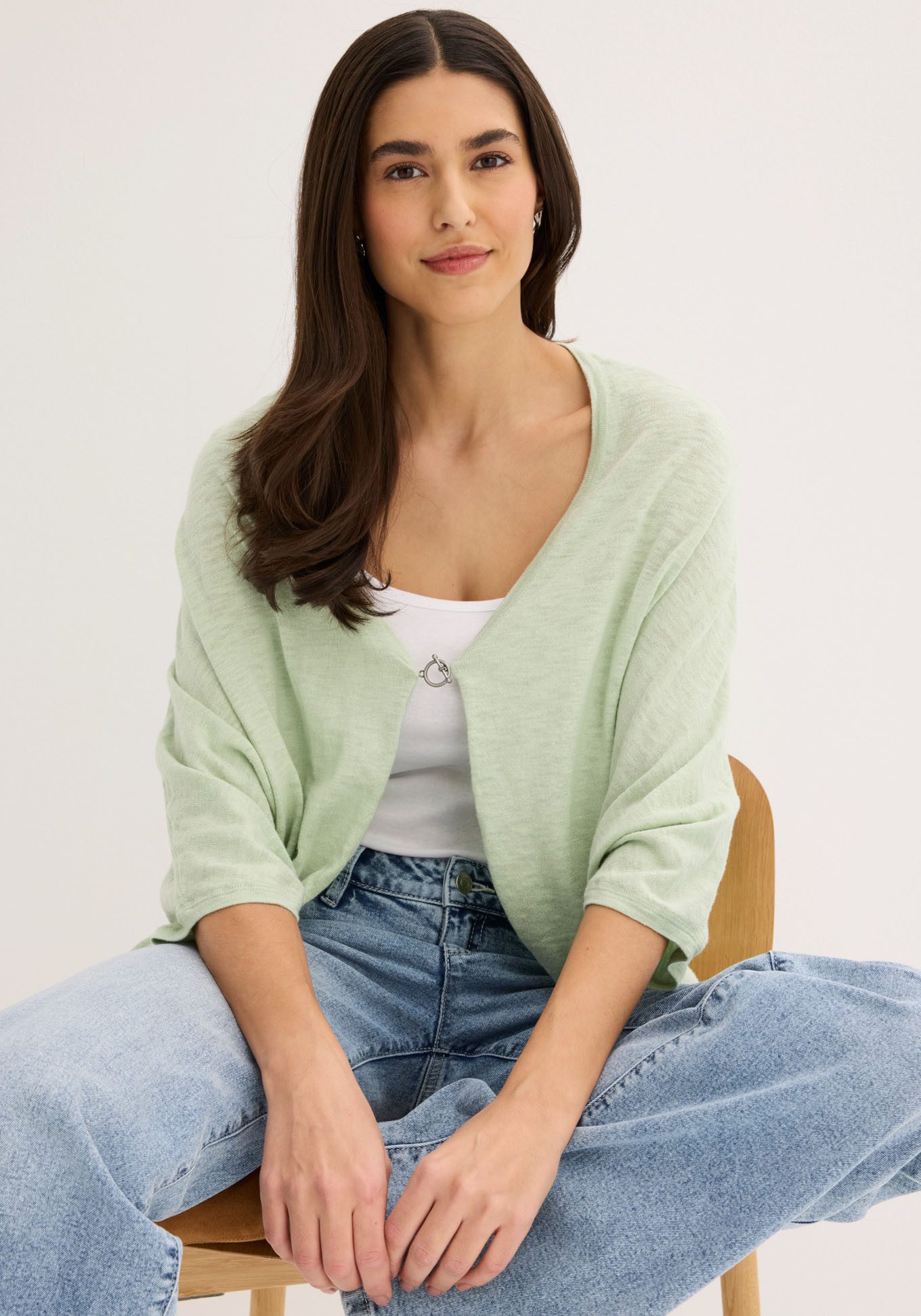 bonprix Strickjacke Oversize-Passform, 3/4-Ärmel, eleganter Stil, aus Baumwolle