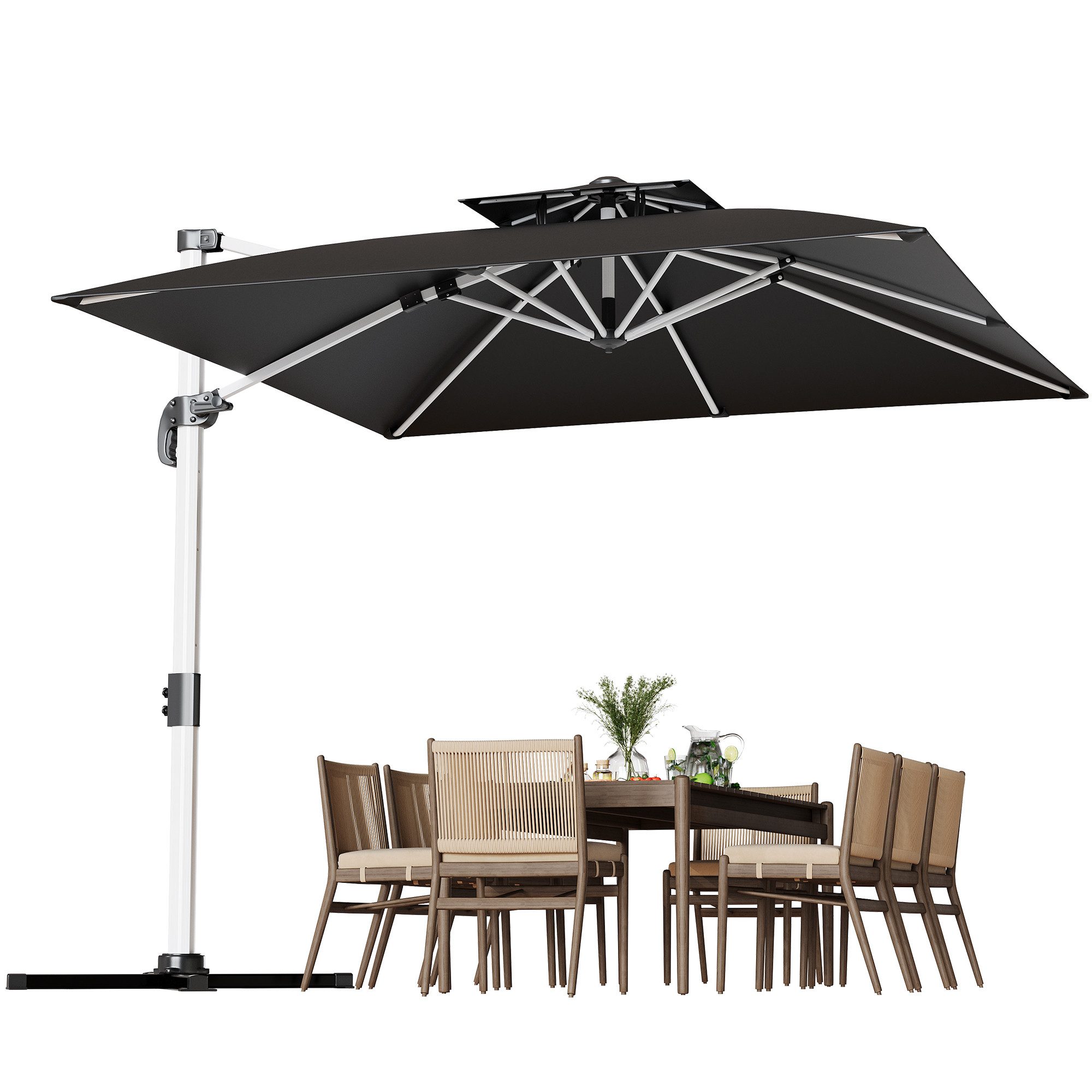 HOMALL Sonnenschirm 300x400 cm Ampelschirm mit Ständer, 360 Grad drehbar, UV-Schutz 50+, 300*400CM, φ330CM, 270*270CM, Gewicht 18-28KG, faltbar, geeignet für Garten, Terrasse, Schwimmbad