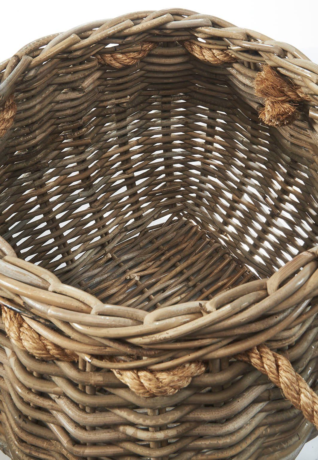 Kobolo Aufbewahrungskorb Korb aus Rattan kubu geflochten mit Seilgriff grey