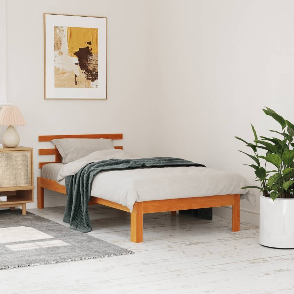 vidaXL Bett Massivholzbett ohne Matratze Wachsbraun 100x200 Kiefernholz