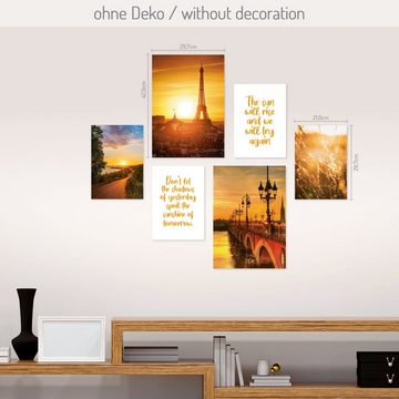 Kreative Feder Poster, Sonne, Eiffelturm, Paris, Architektur, Stadt, Gräser, Natur (Set, 6 St), 6-teiliges Poster-Set, Kunstdruck, Wandbild, Posterwand, Bilderwand, optional mit Rahmen, WP542