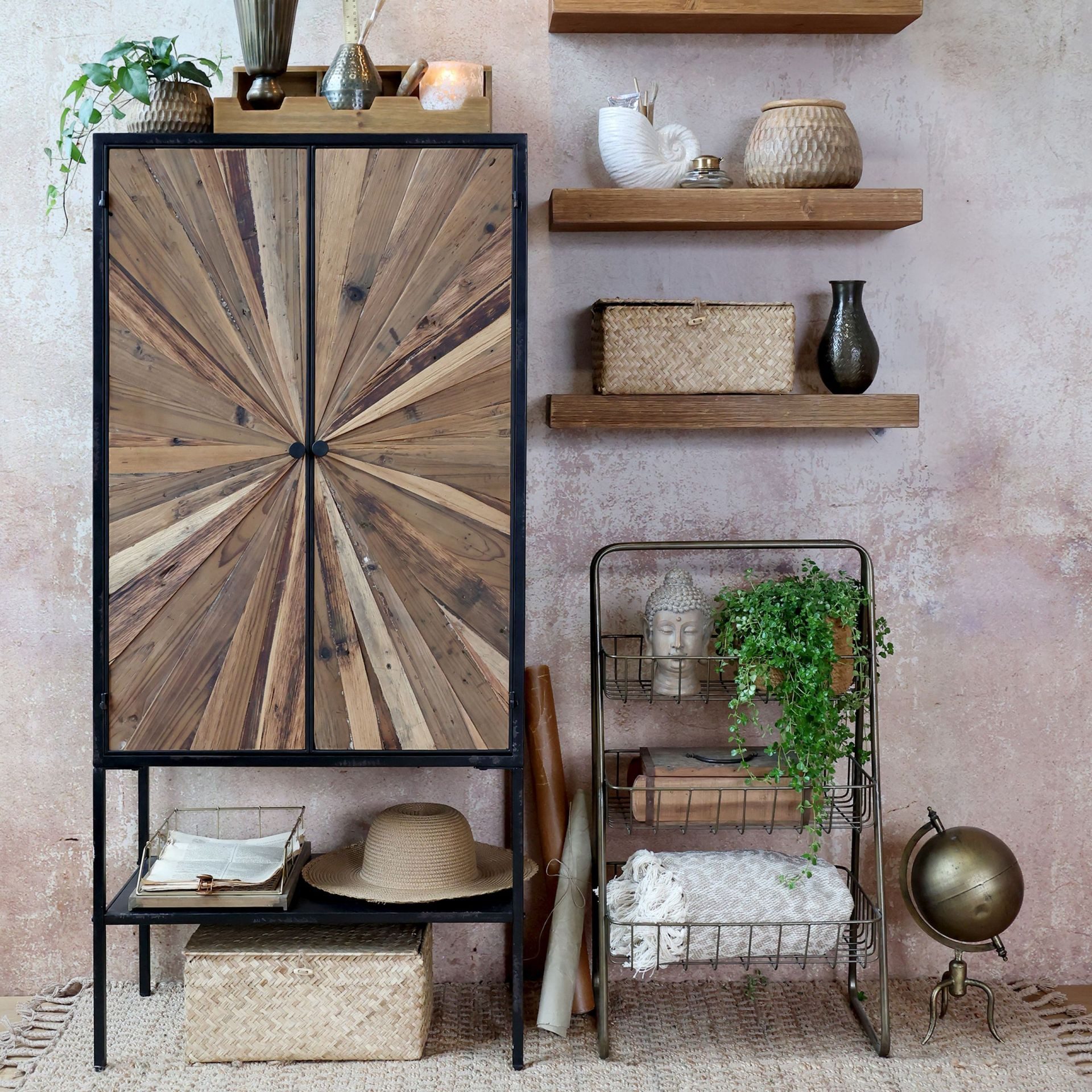 Chic Antique Schranksystem Vintage Schrank Hochkommode Beam Industrial Recyceltes Holz