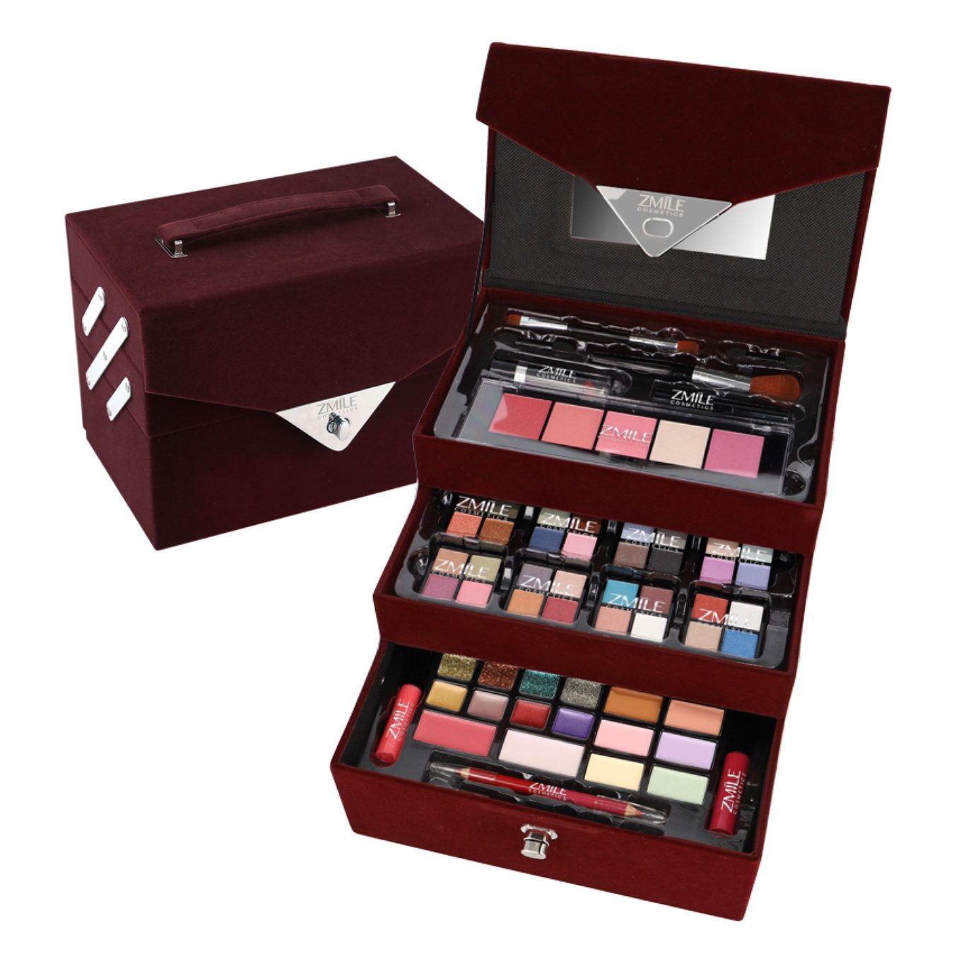 ZMILE COSMETICS Schmink-Koffer Beauty Case Velvety (dark berry) - vegane Kosmetik, 74-tlg.