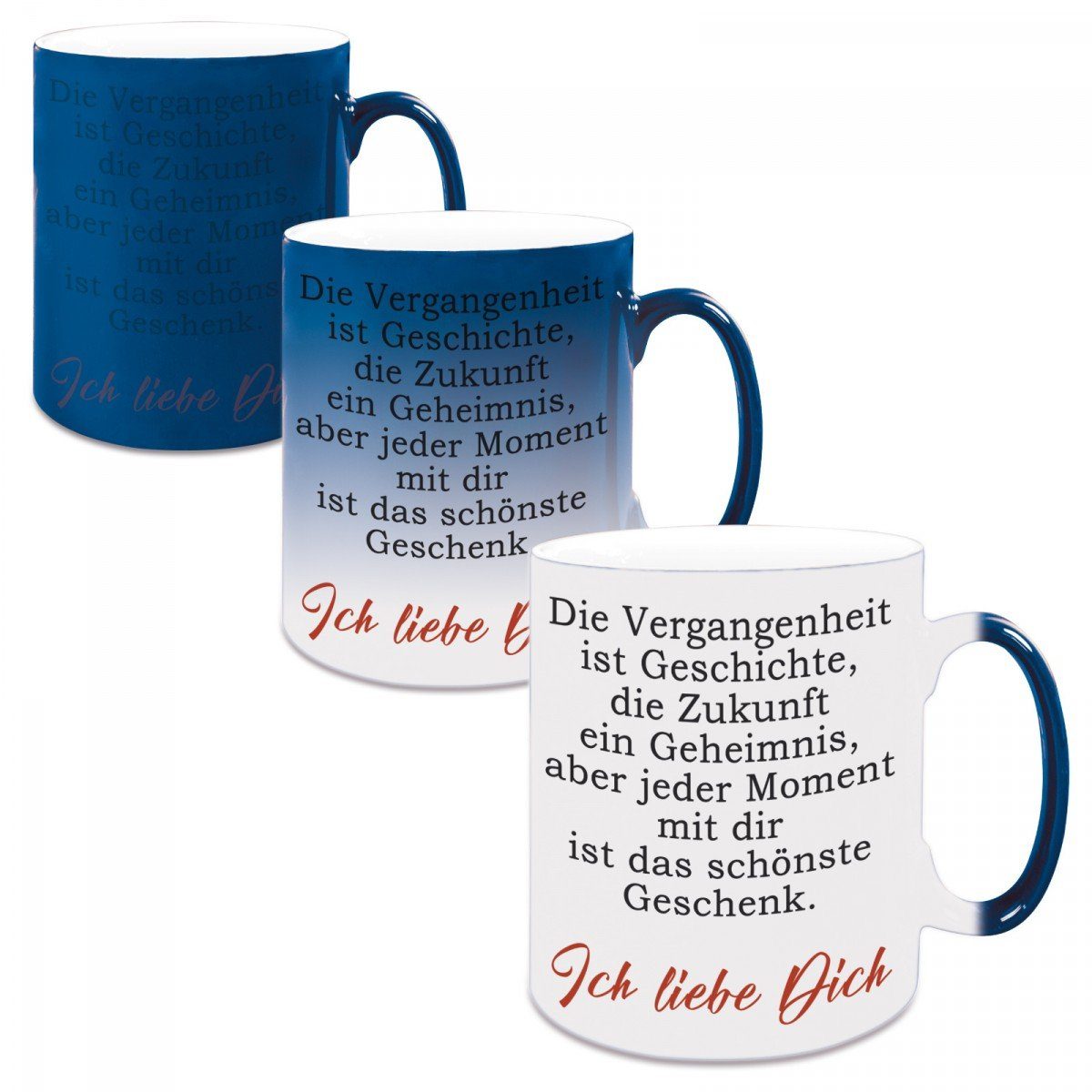 Herzbotschaft Tasse Kaffeebecher Farbwechseltasse mit Motiv Die Vergangenheit, Keramik, Kaffeetasse spülmaschinenfest und mikrowellengeeignet