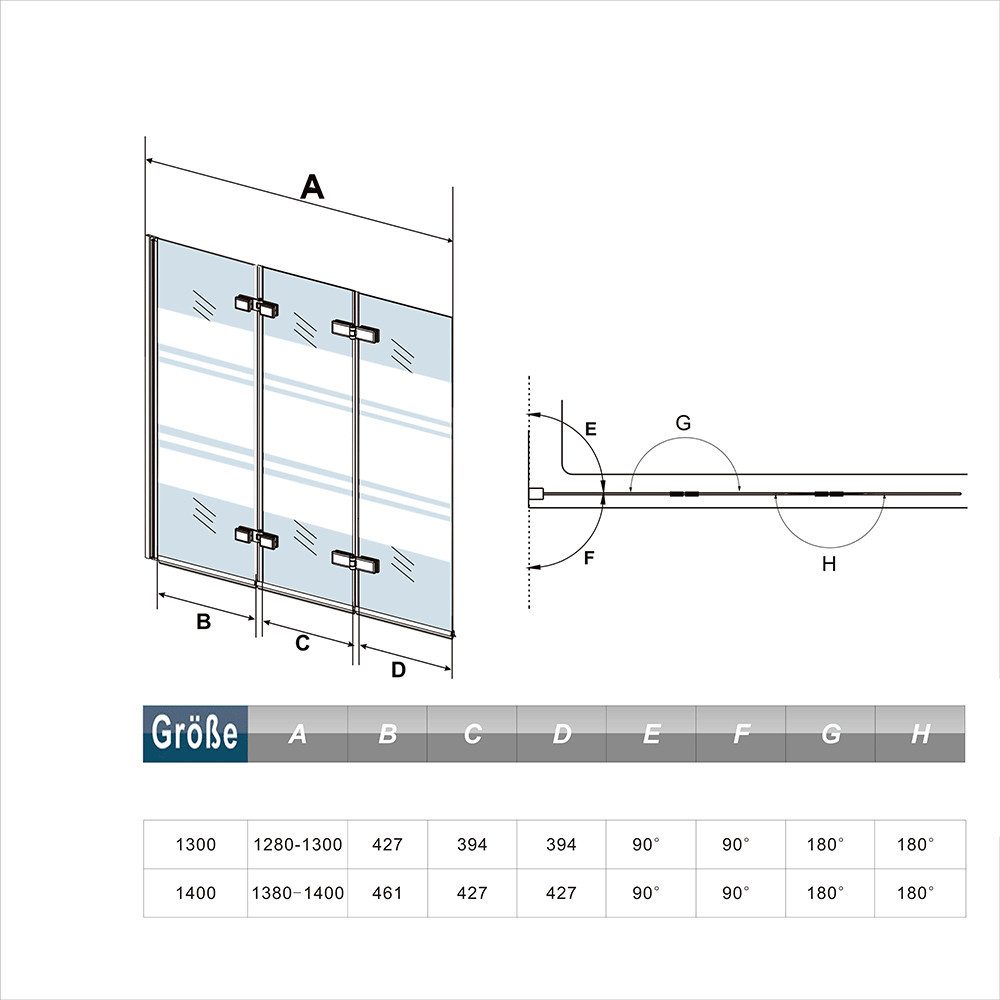 duschspa Badewannenaufsatz 140cm 6mm ESG Faltwand günstig online kaufen
