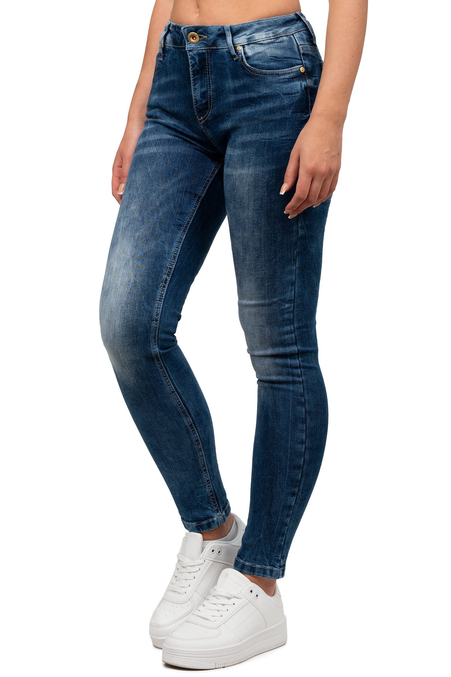 Cipo & Baxx Slim-fit-Jeans Damen Slim Fit Hose Stonewashed BA-WD461 Figurbetonter Slim Fit-Schnitt