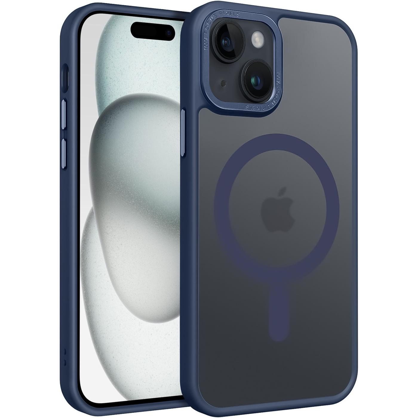 CoolGadget Handyhülle Magnet Hülle für iPhone 15 Schutzhülle mit Metall Kamerarahmen 6,1 Zoll, magnetisches Schutzcase Matt Stoßfest kompatibel mit Magsafe Zubehör