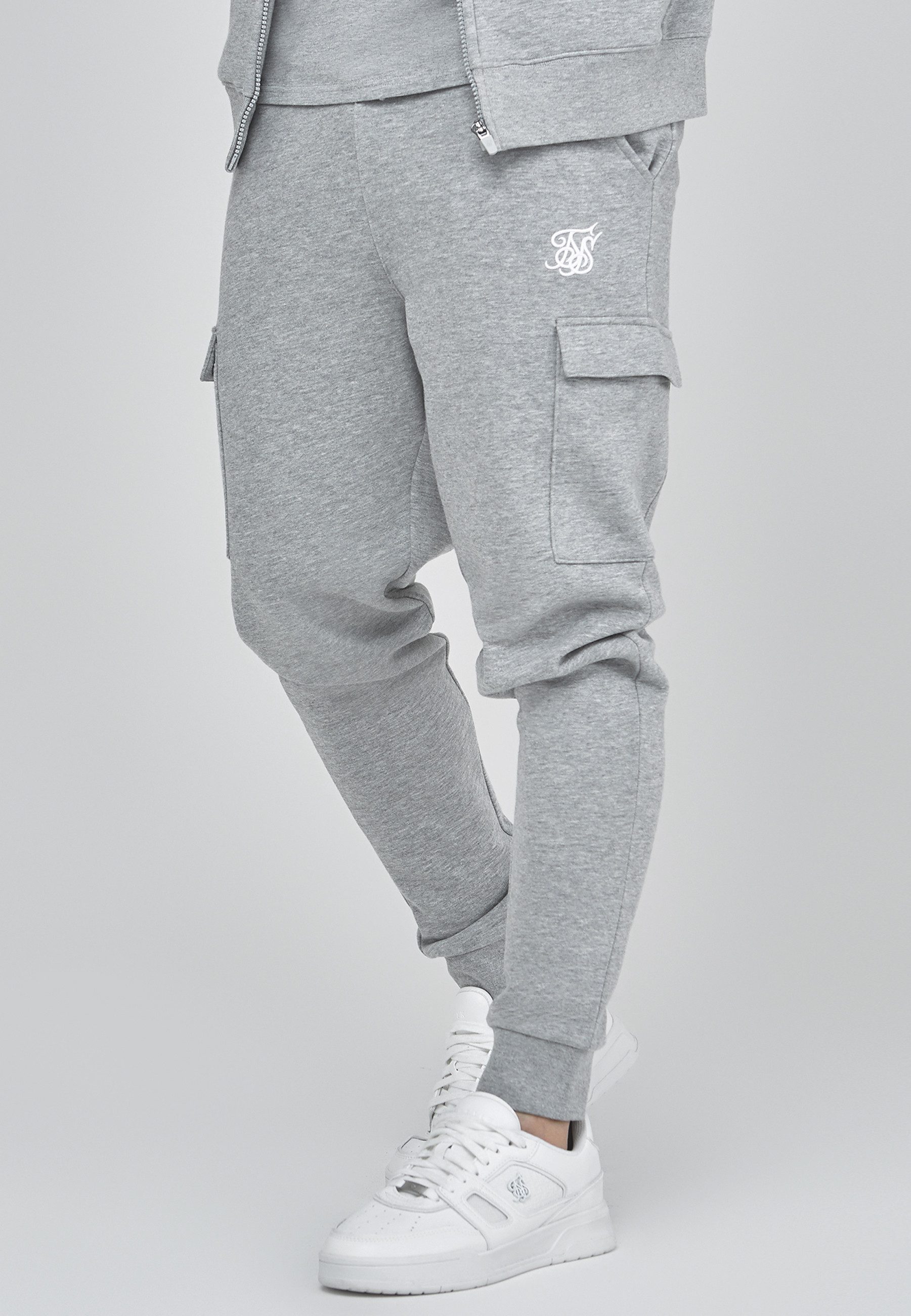 Siksilk Sweathose SikSilk Herren Graue Essentials Cargo Jogginghose günstig online kaufen