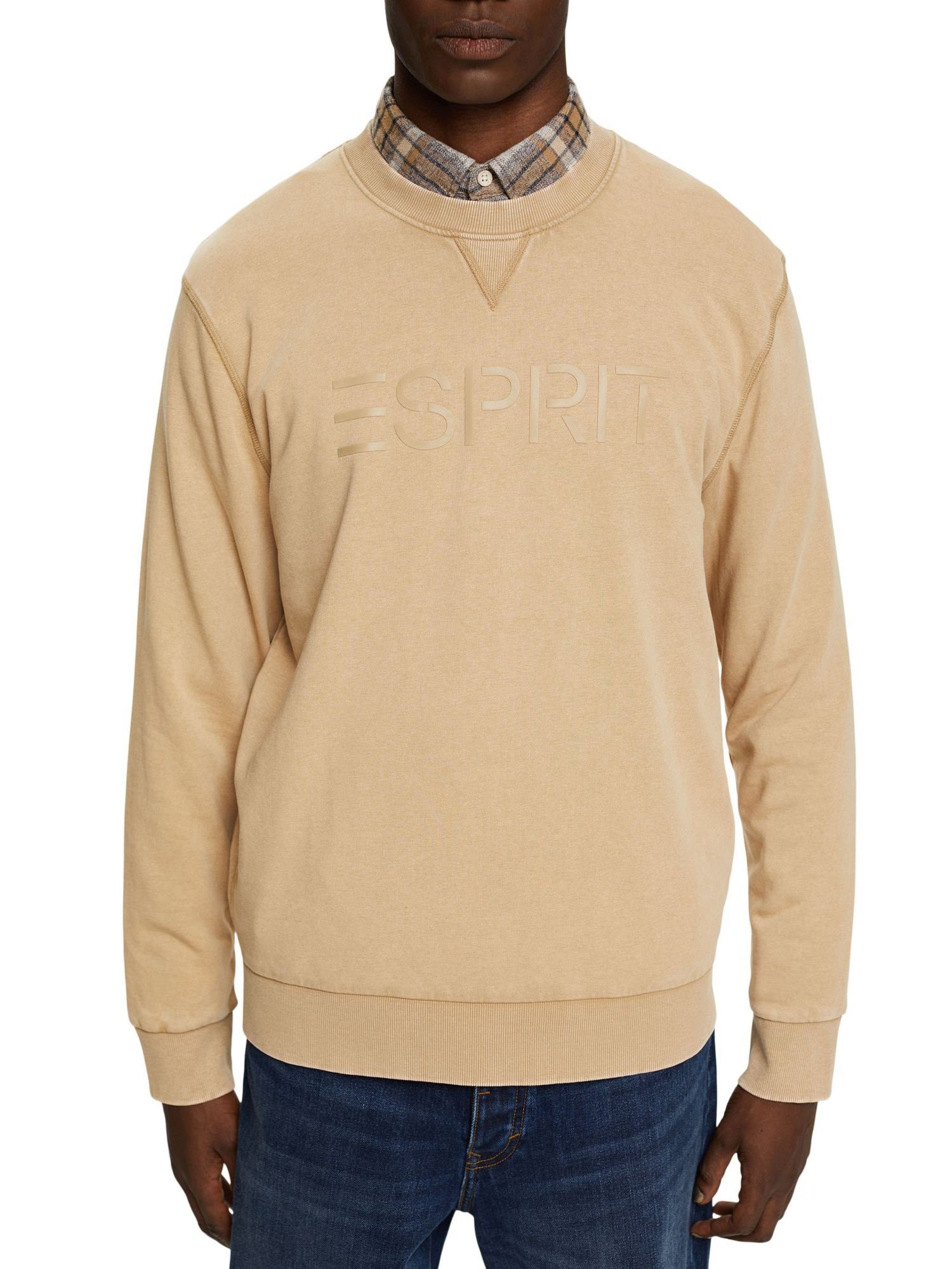 BEIGE Rundhals-Sweatshirt mit Logoprint Esprit (1-tlg) KHAKI Sweatshirt