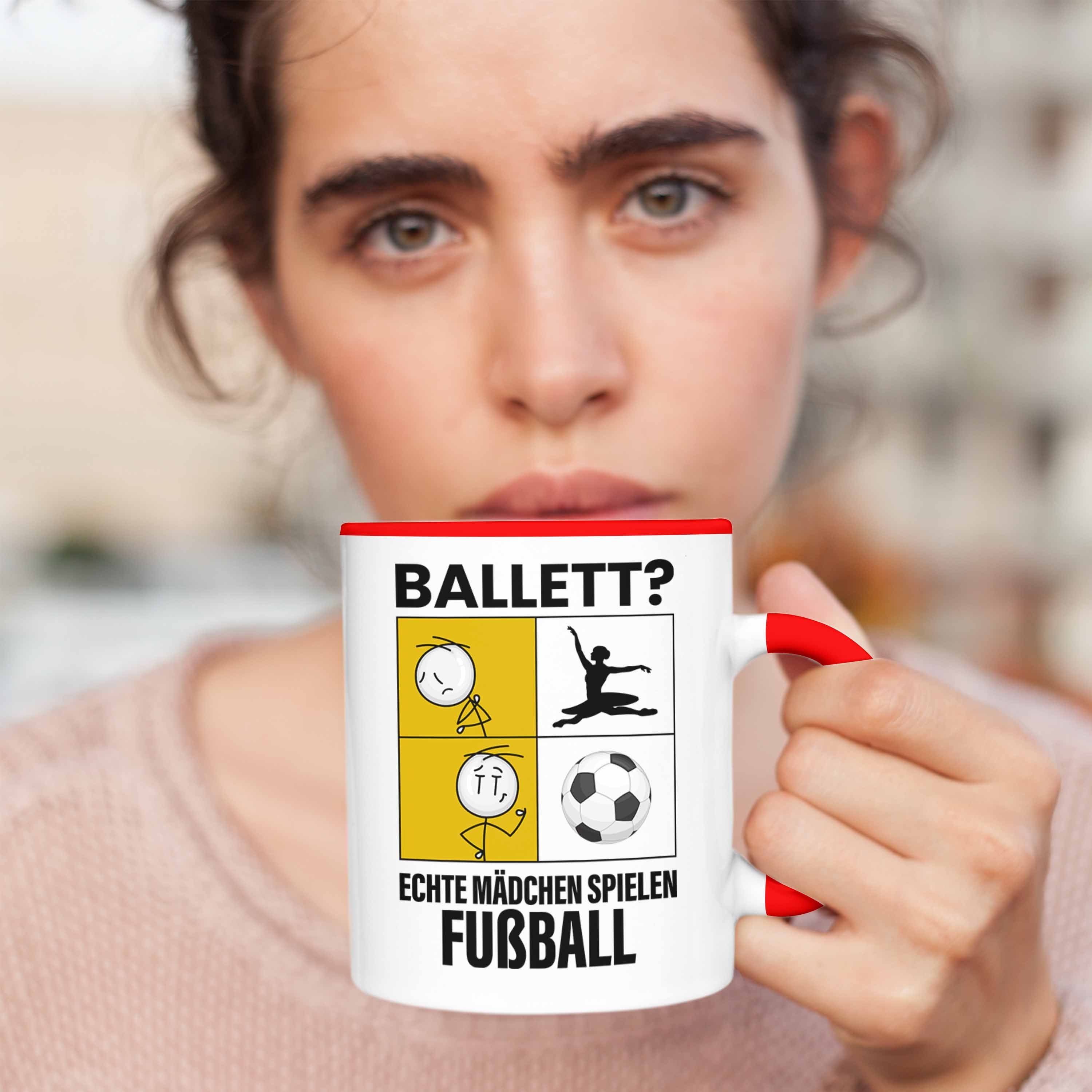 Trendation Tasse Fußball Mädchen Frauen Echte Tasse Sport Rot Spielen Mädchen Fuss Geschenk