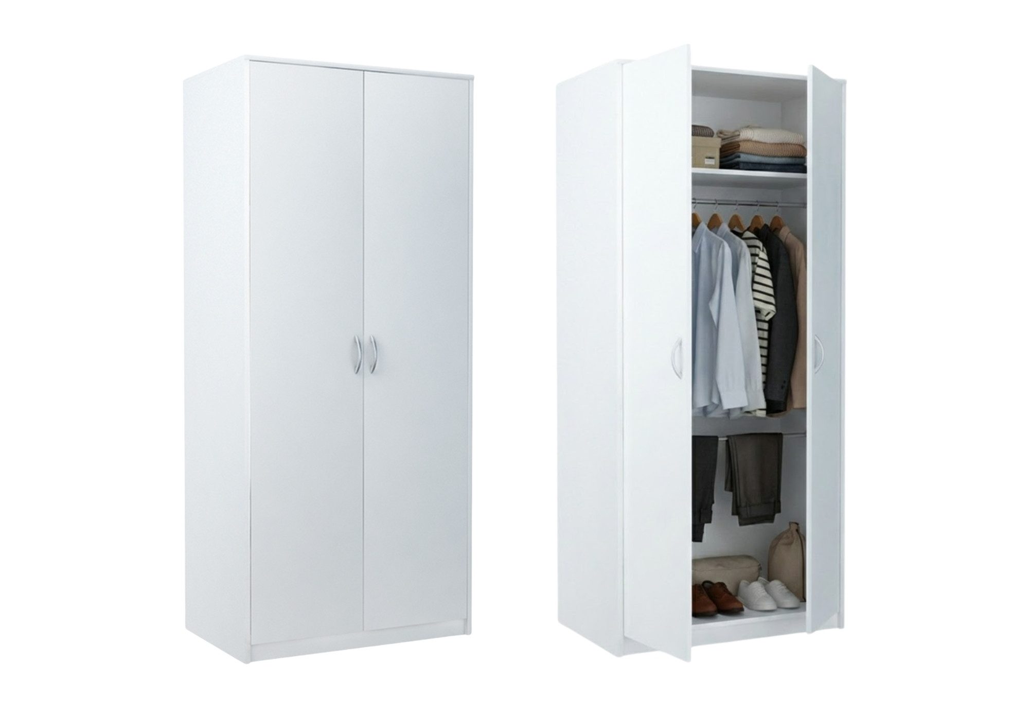 Home Collective Garderobenschrank Kleiderschrank mit 2 Türen, 1 Kleiderstange, 1 Einlegeboden 85 cm breit Schrank matte Oberfläche, aus laminierter Platte Weiß