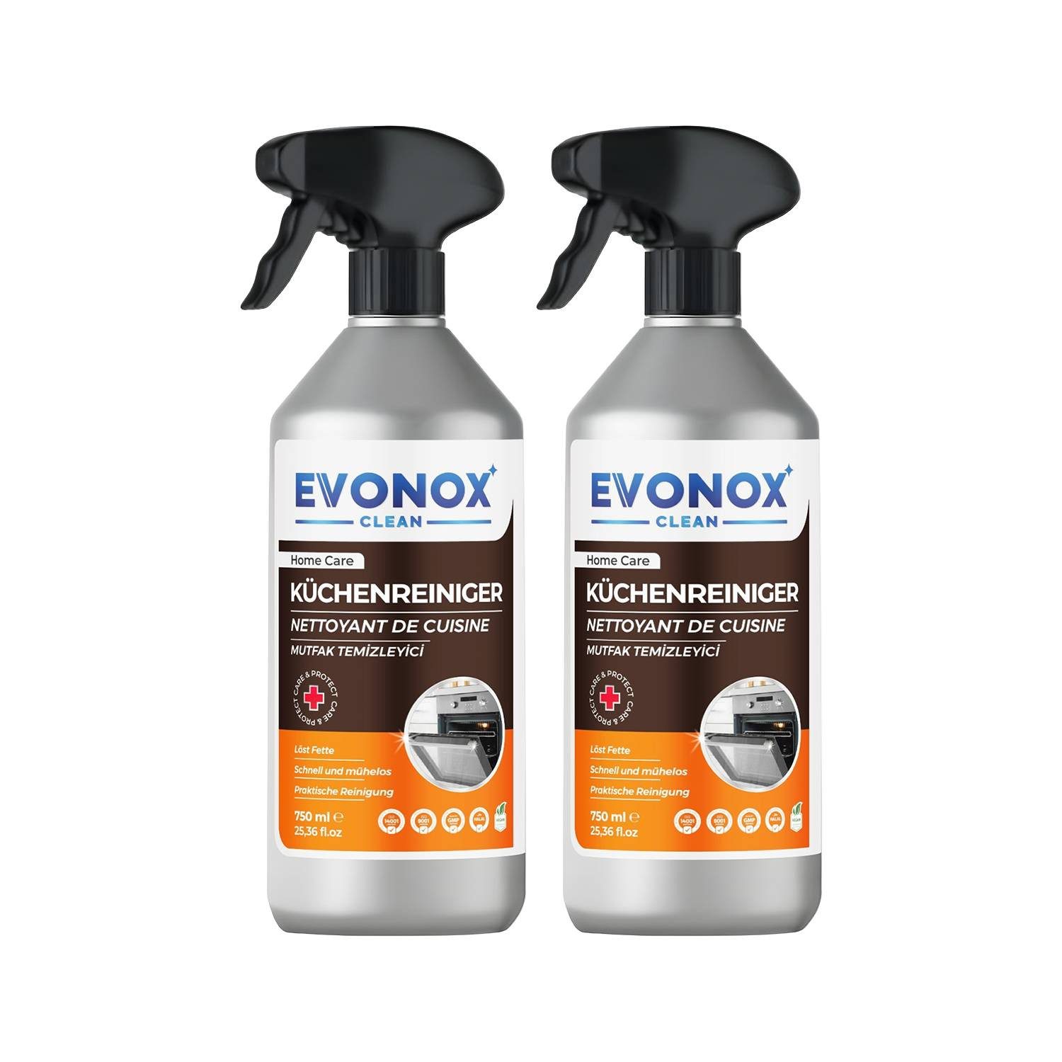 EVONOX ULTRA LEISTUNGSSTARKER KÜCHENREINIGER & FETTLÖSER 750ML SET 1,2,3,5 Küchenreiniger (2-St. Effektive Reinigungskraft gegen Fett und Schmutz)