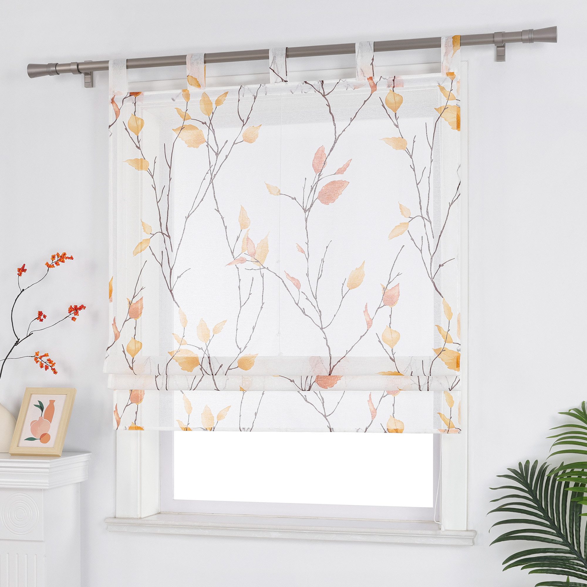 Joyswahl Raffrollo, mit Schlaufen, ohne bohren, mit Zweig und Blattmotiven günstig online kaufen