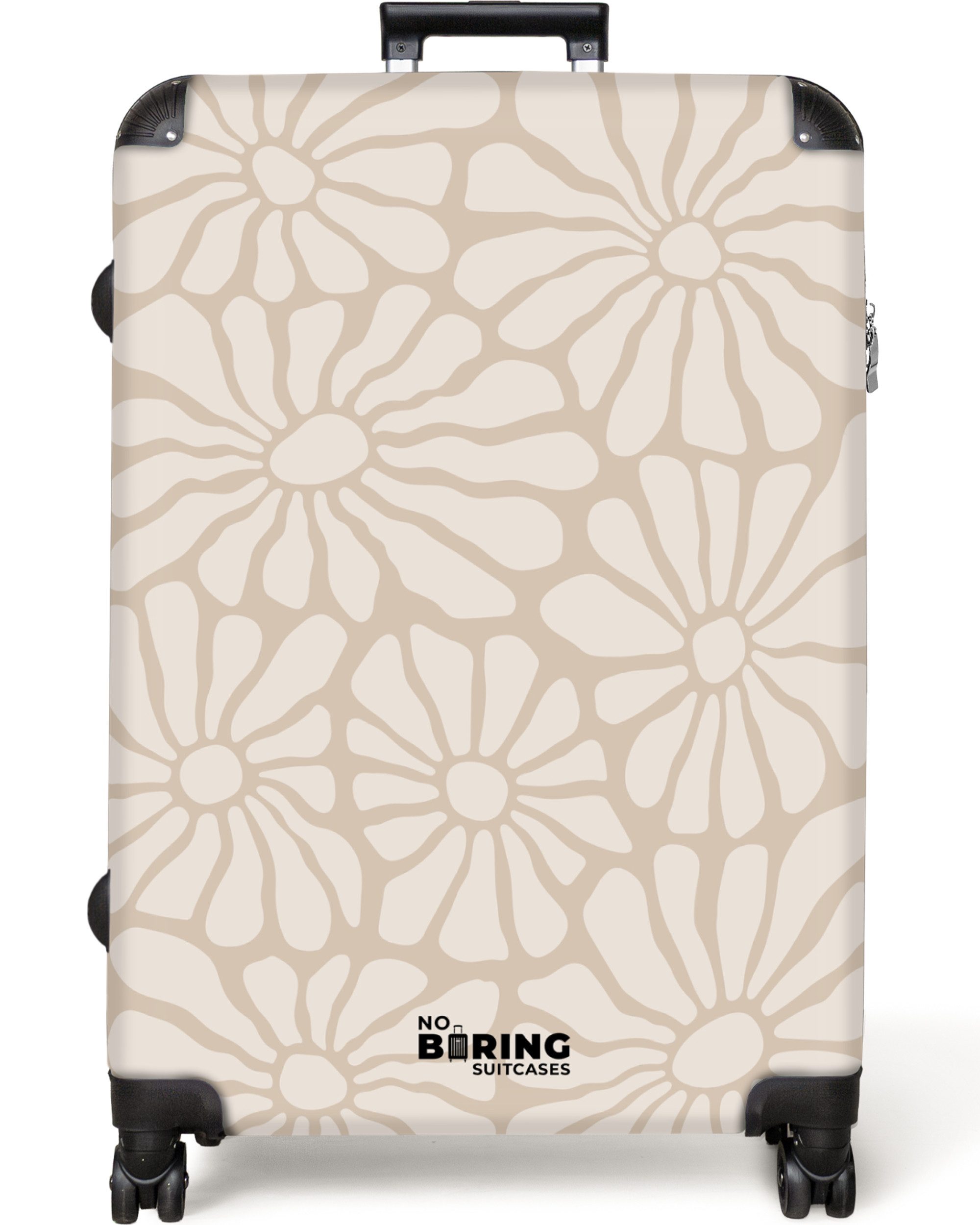 NoBoringSuitcases.com© Hartschalen-Trolley Hellbraun mit beigen Blüten günstig online kaufen