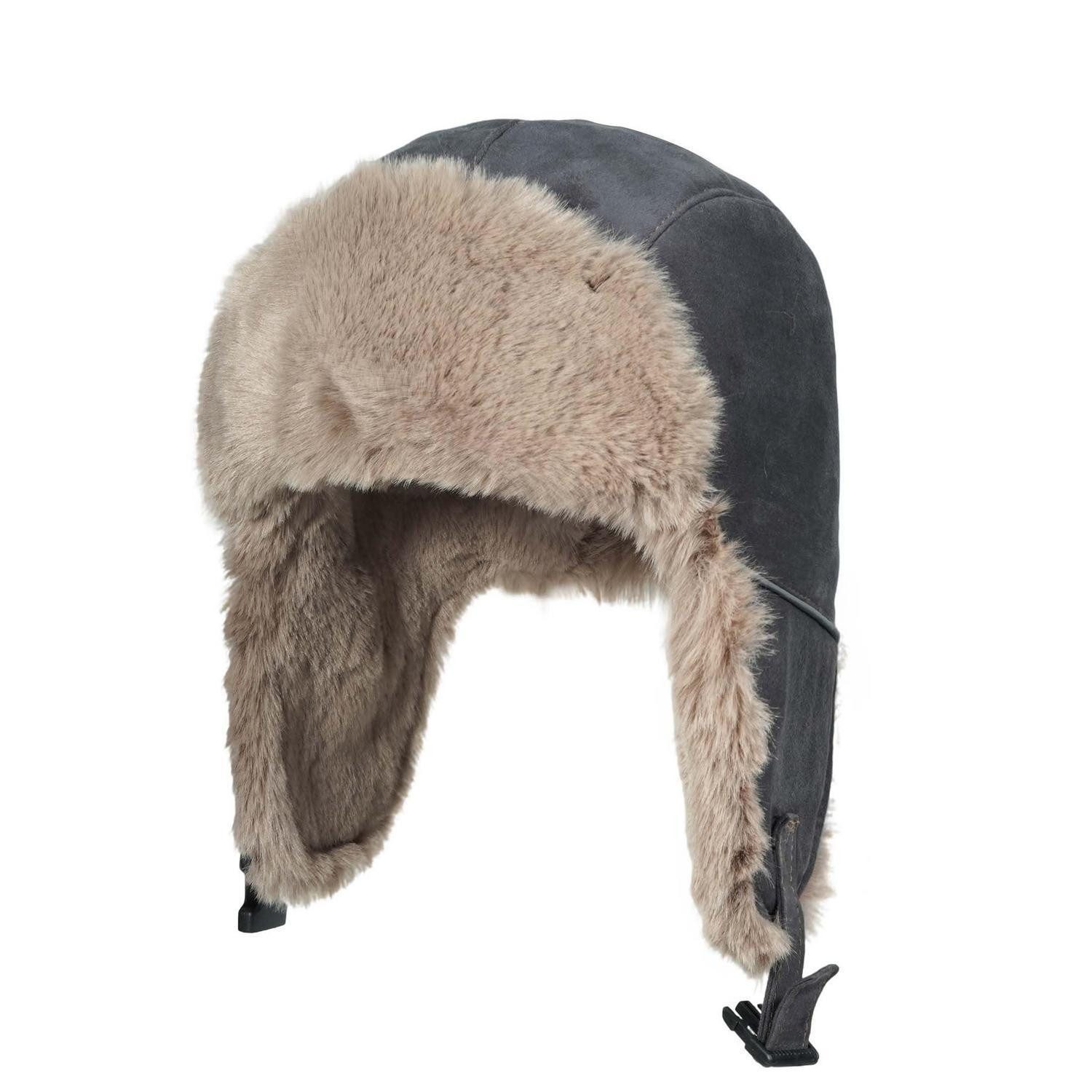 LuxusKollektion Ohrenmütze Wintermütze mit Ohrenklappen Grau (1-St)