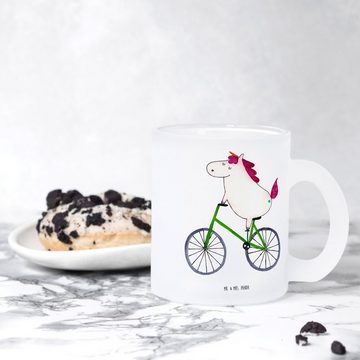 Mr. & Mrs. Panda Teeglas Einhorn Radfahrer - Transparent - Geschenk, Teebecher, Einhörner, Tas, Premium Glas, Außerordentliches Design